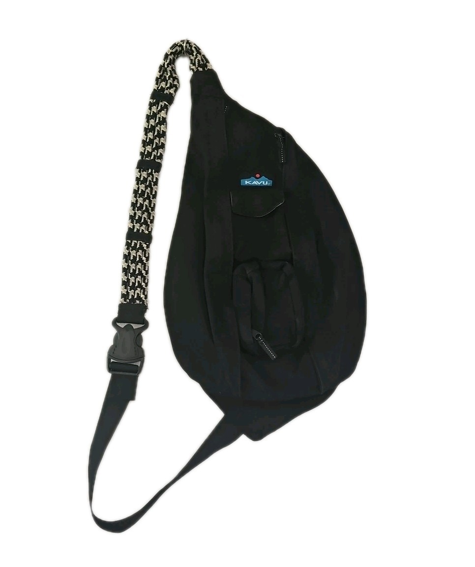 Kavu Rope Sling Cross Body Backpack Shoulder Bag Black Canvas Travel Day Hiking