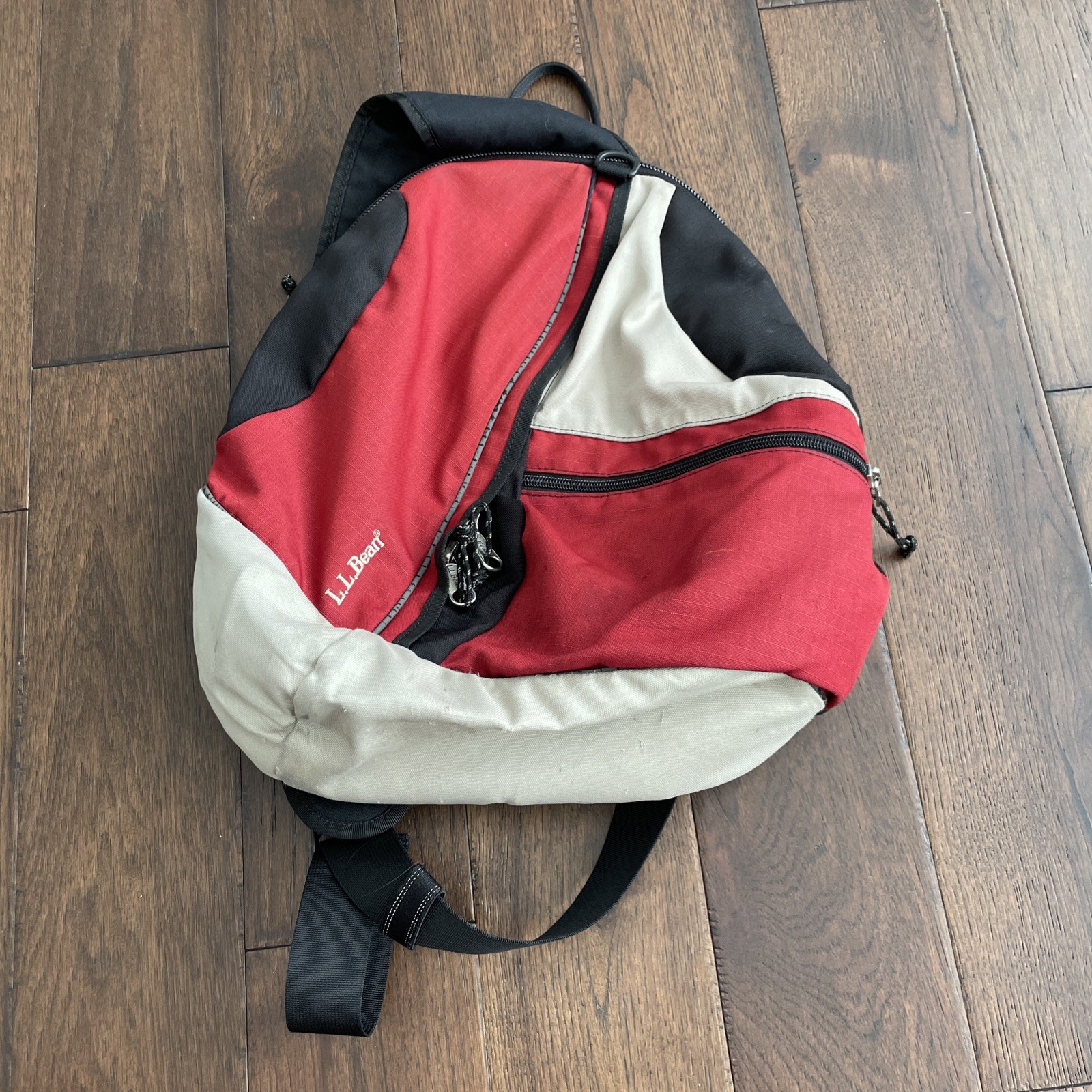 L.L. Bean Stowaway Sling Crossbody Bag Gray/Red/Black Hiking Outdoor