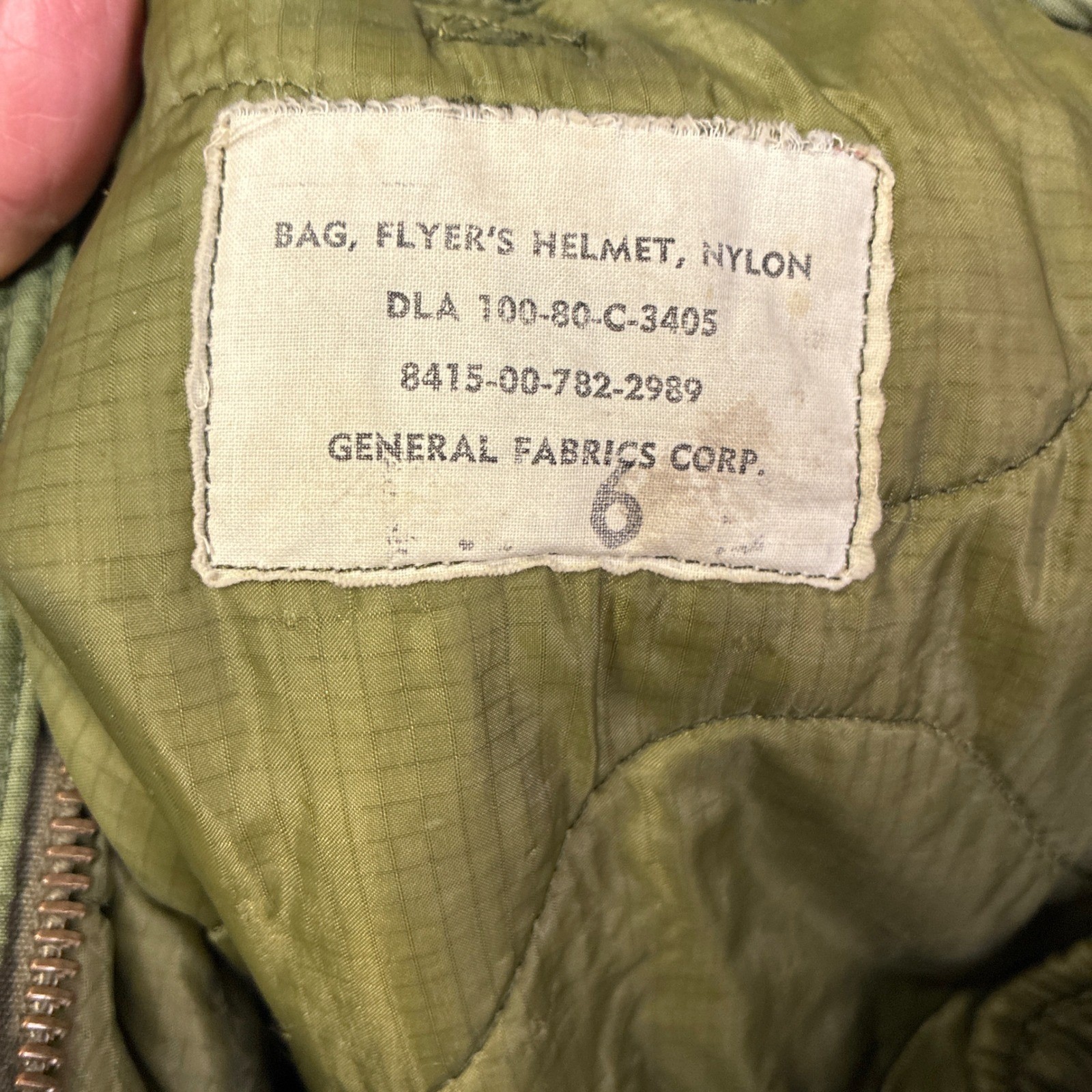 General Fabrics Corp Flyer’s Helmet Bag Unisex OS Olive Green Vintage 1980