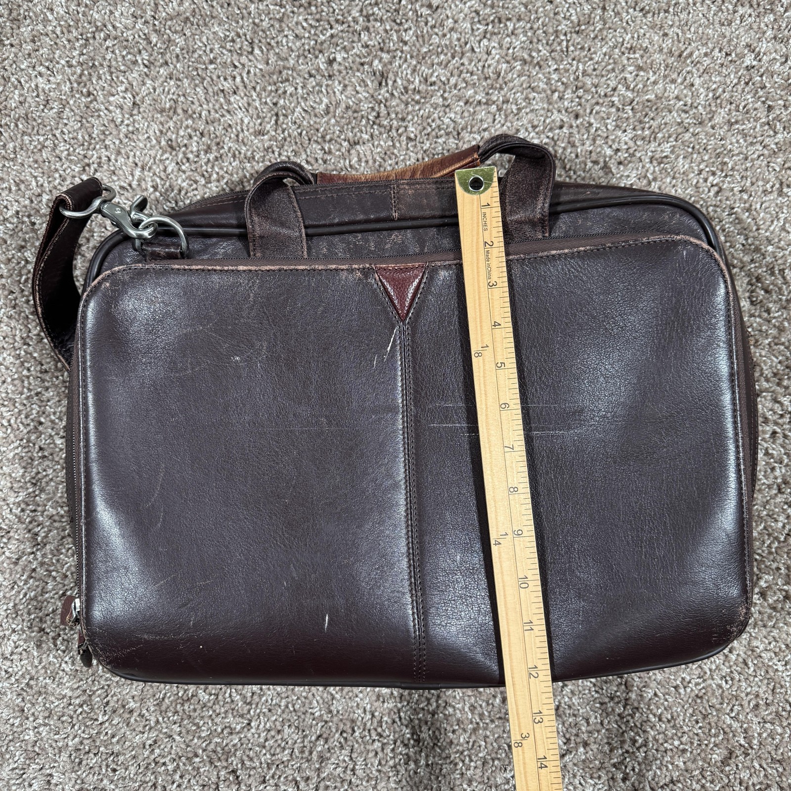 Johnston & Murphy Brown Leather Business Case Mens Laptop Shoulder Strap