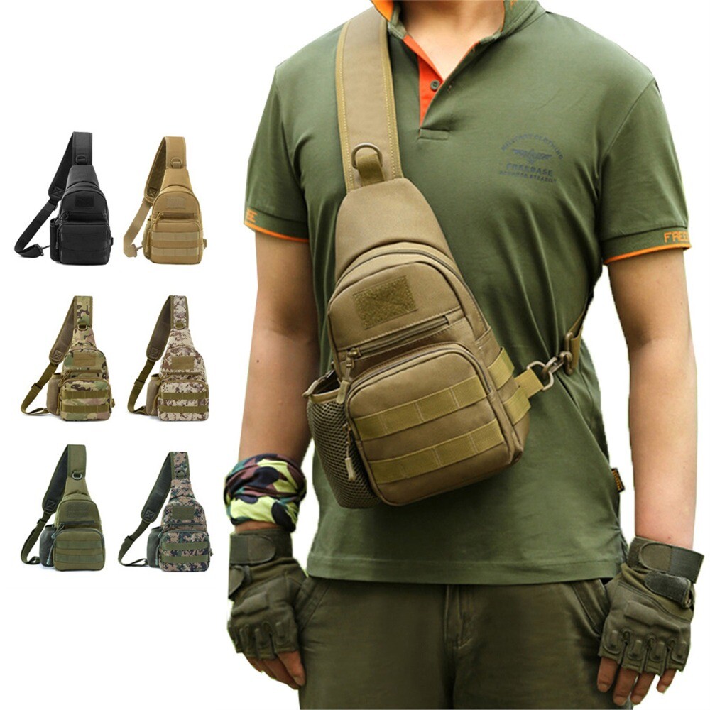 Military Tactical Pack Sling Bag Waterproof Outdoor Chest Bag with Bottle Holder