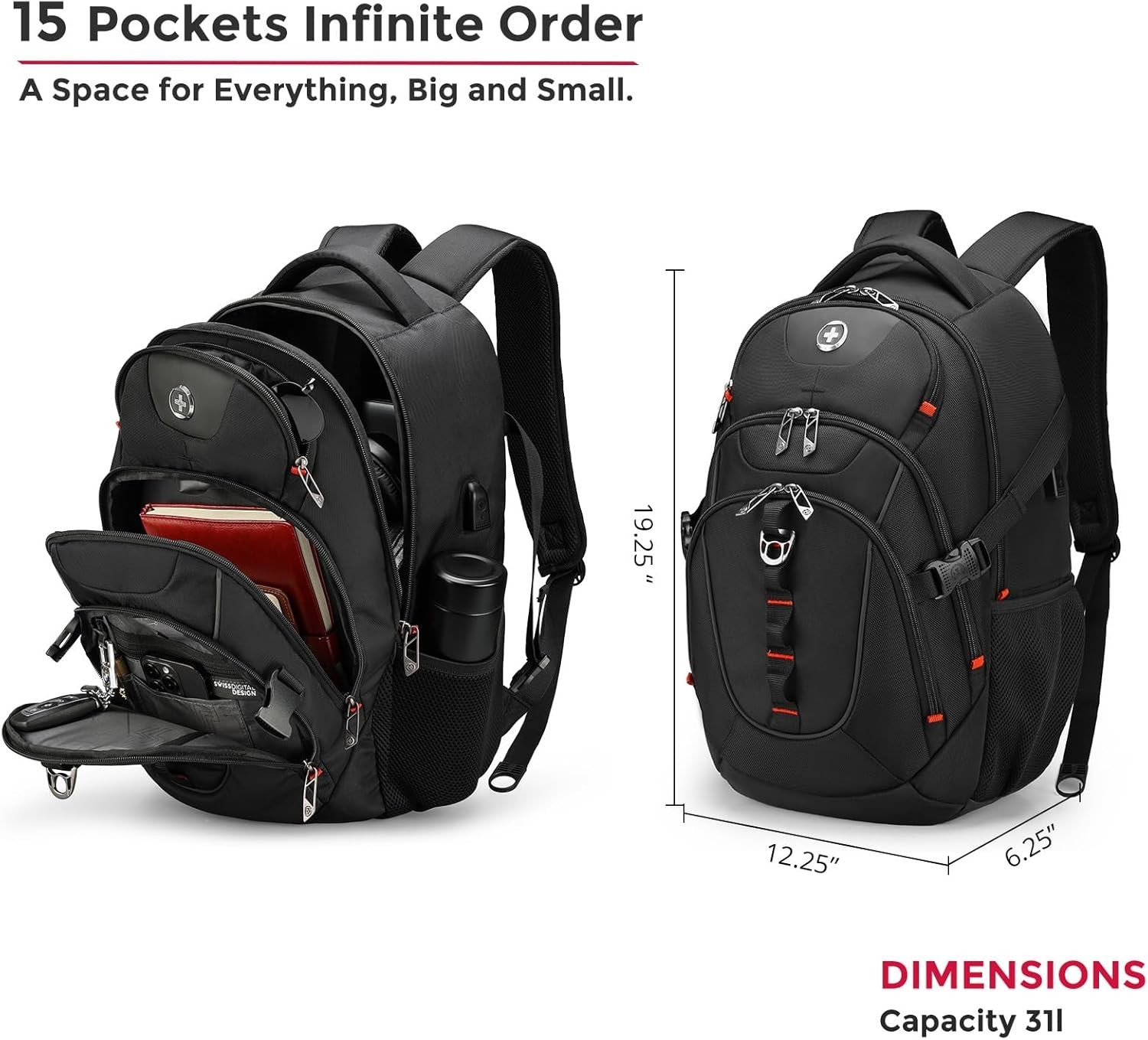 NWT Swiss Digital Design UniVector (Vector) Backpack, USB Charging Port, RFID