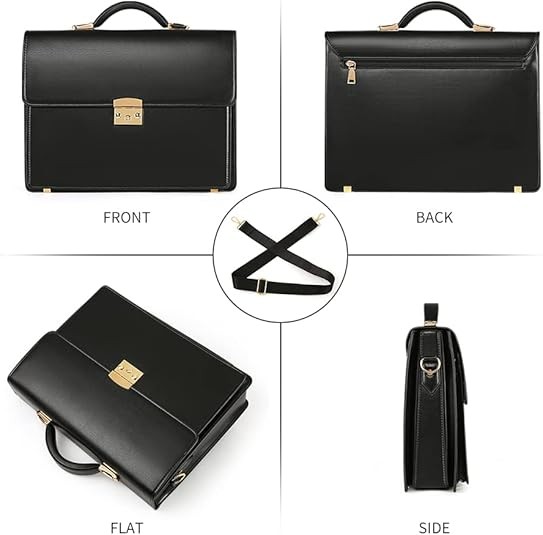 Men’s Leather Briefcase Laptop Messenger Bag, Business Lawyer Hard Case Black