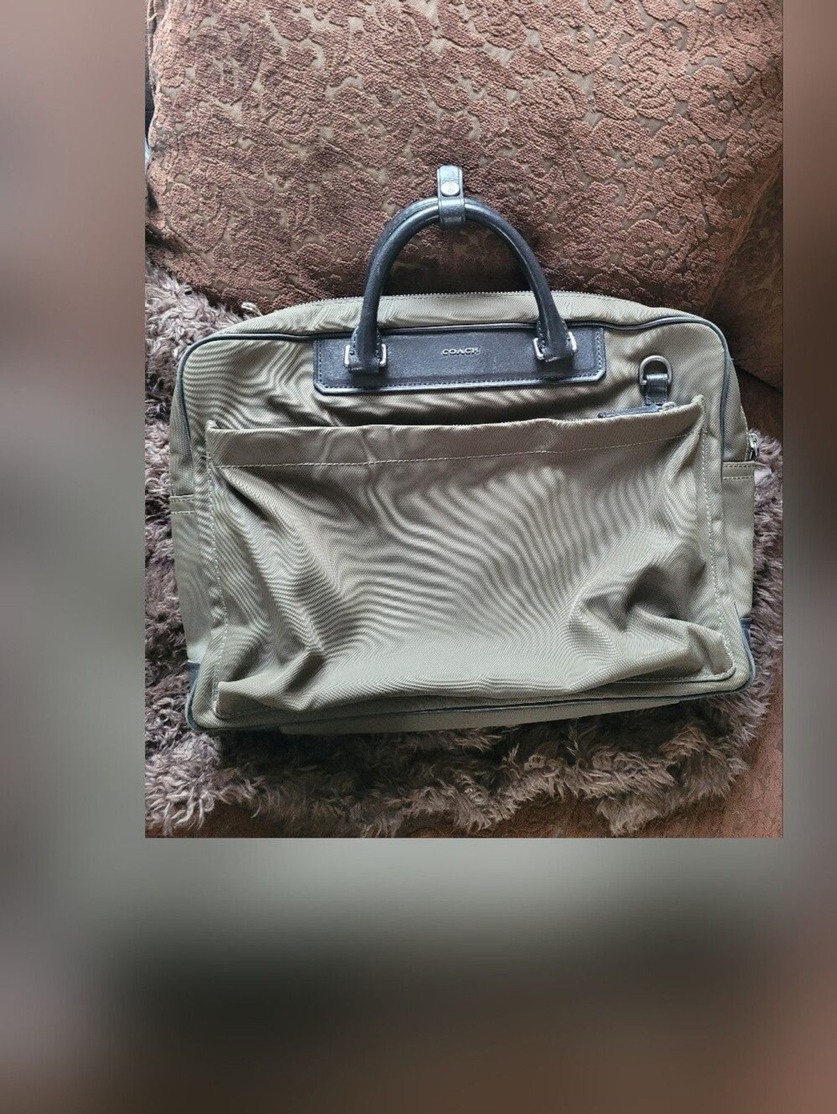 Coach Men’s Briefcase Olive Green Metropolitan Business Bag Nylon Leather 70636
