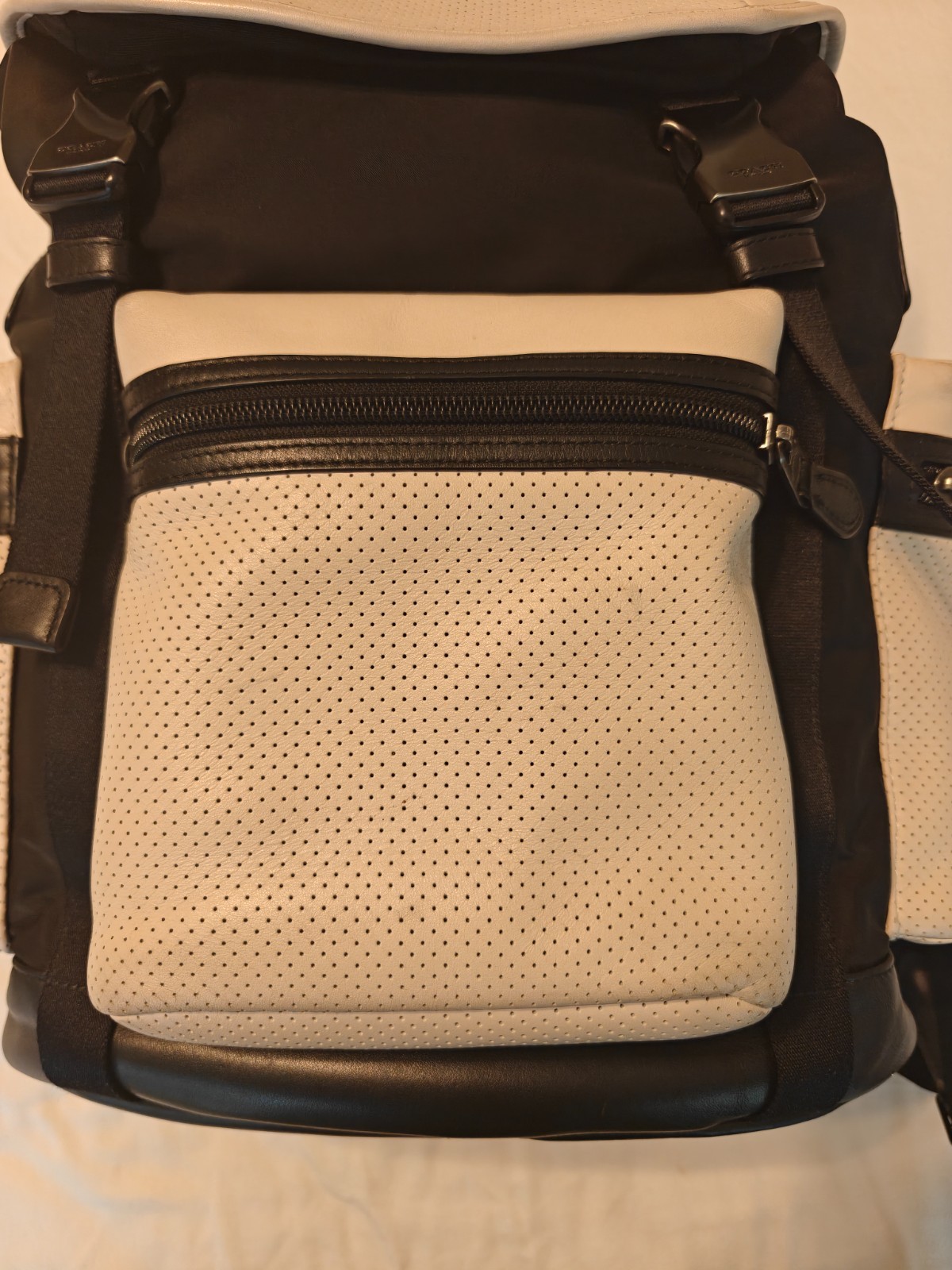 Coach Terrain Trek Backpack Perforated Leather Laptop Bag Black Chalk F57477