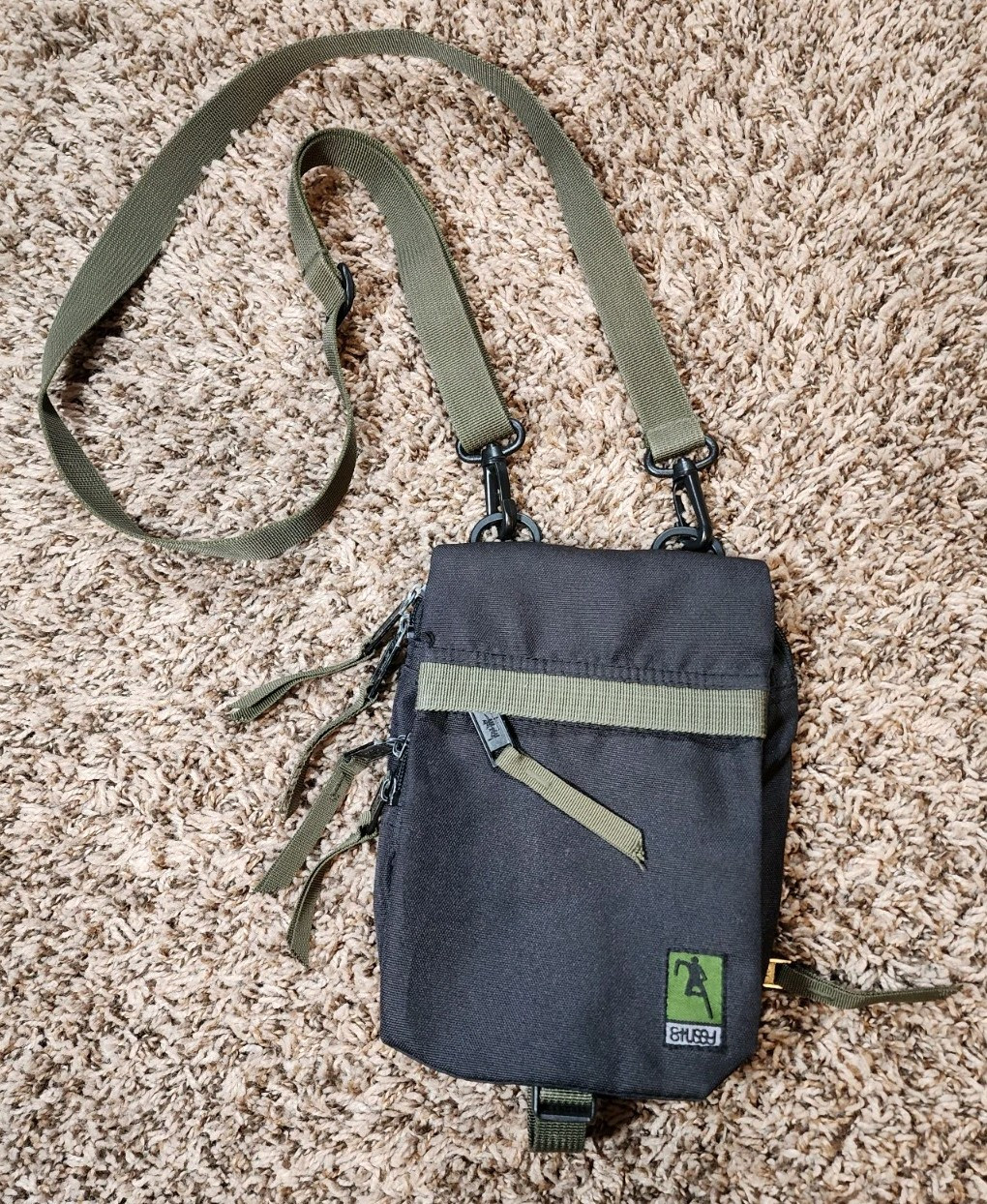 Vintage Stussy Crossbody Side Bag Canvas Pouch RARE HTF Green Black