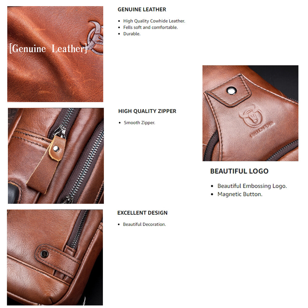 US Chest bag Sling Backpack for Men Crossbody Bag Shoulder Bag Genuine Leather Q