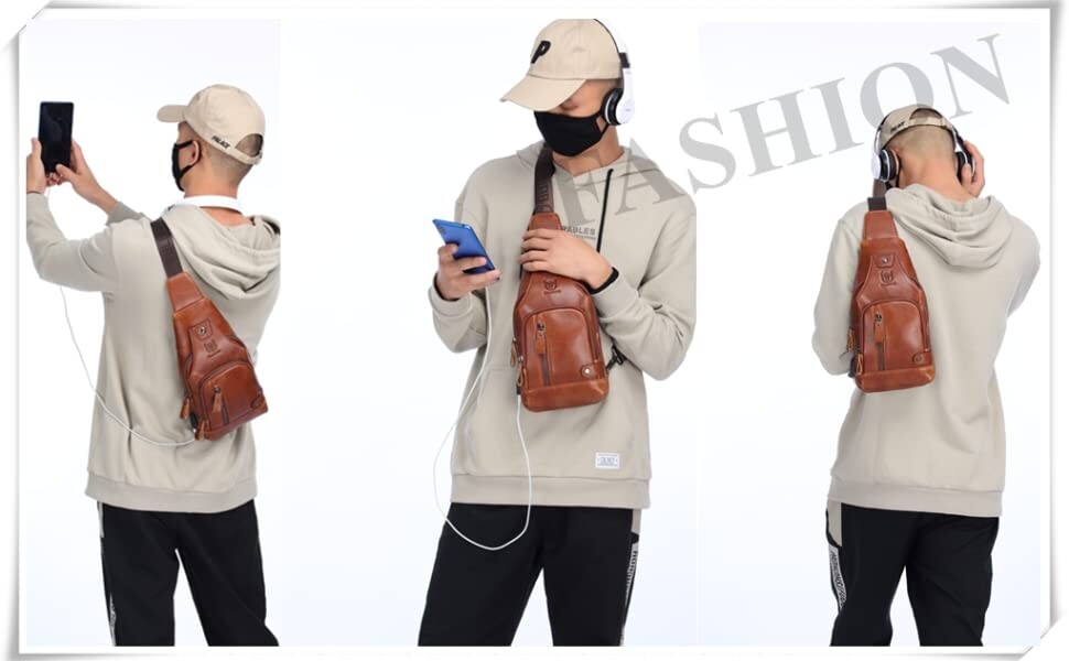 US Chest bag Sling Backpack for Men Crossbody Bag Shoulder Bag Genuine Leather Q