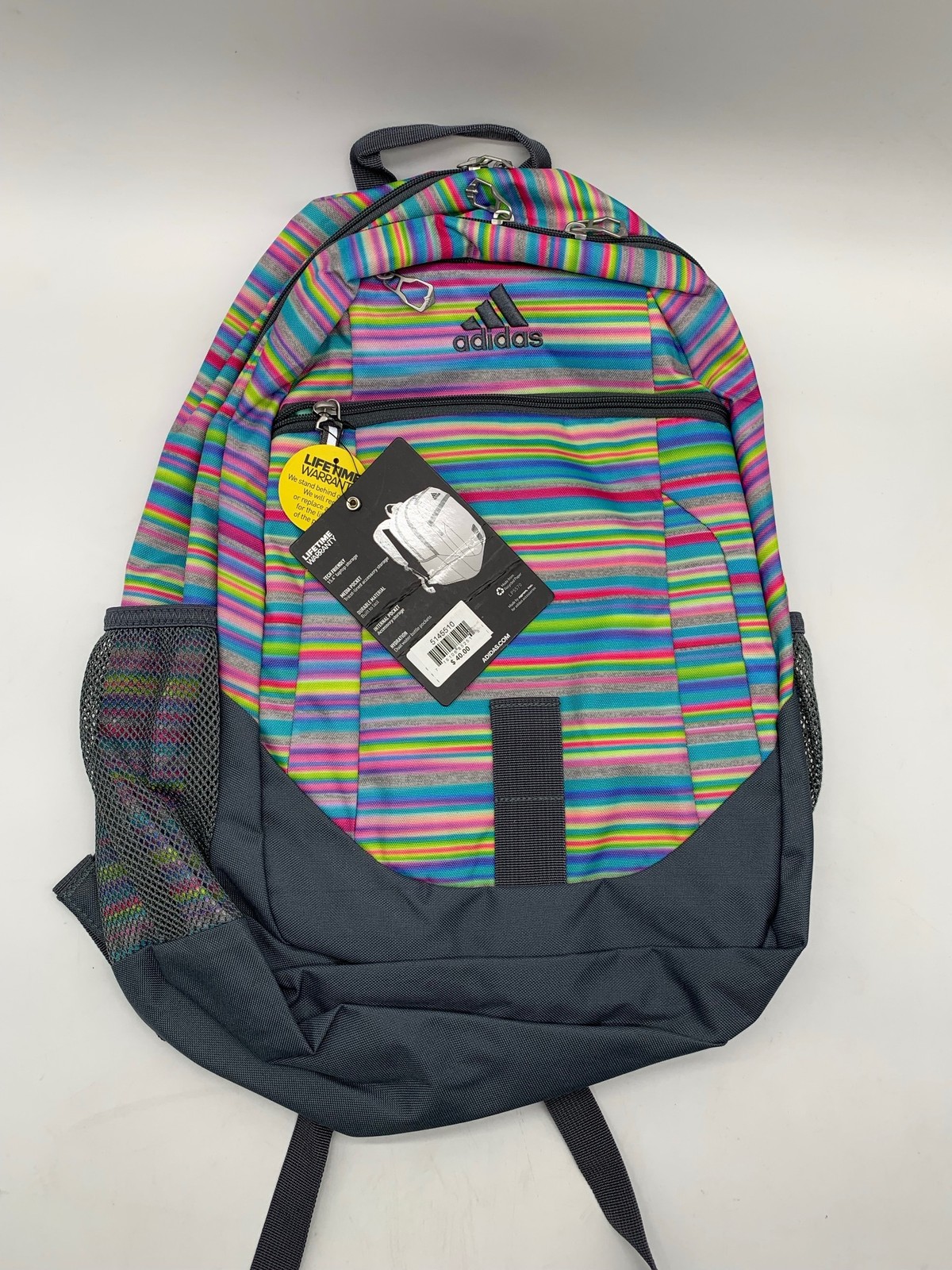 Adidas Backpack Unisex One Size Striped Multicolor Gray School Laptop Bag New