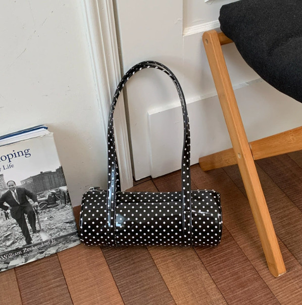 Womens Candy Color Polka Dot Barrel Bag PU Leather Shoulder Purse
