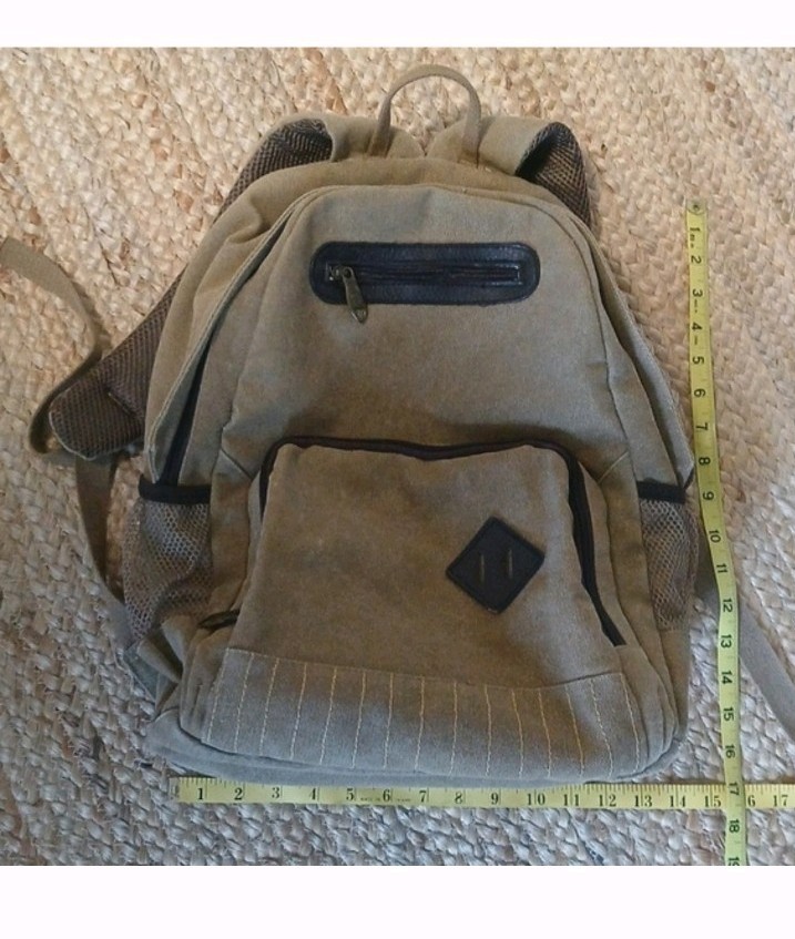 Generic Khaki Canvas Backpack Tan & Brown Adjustable Padded Straps Pockets