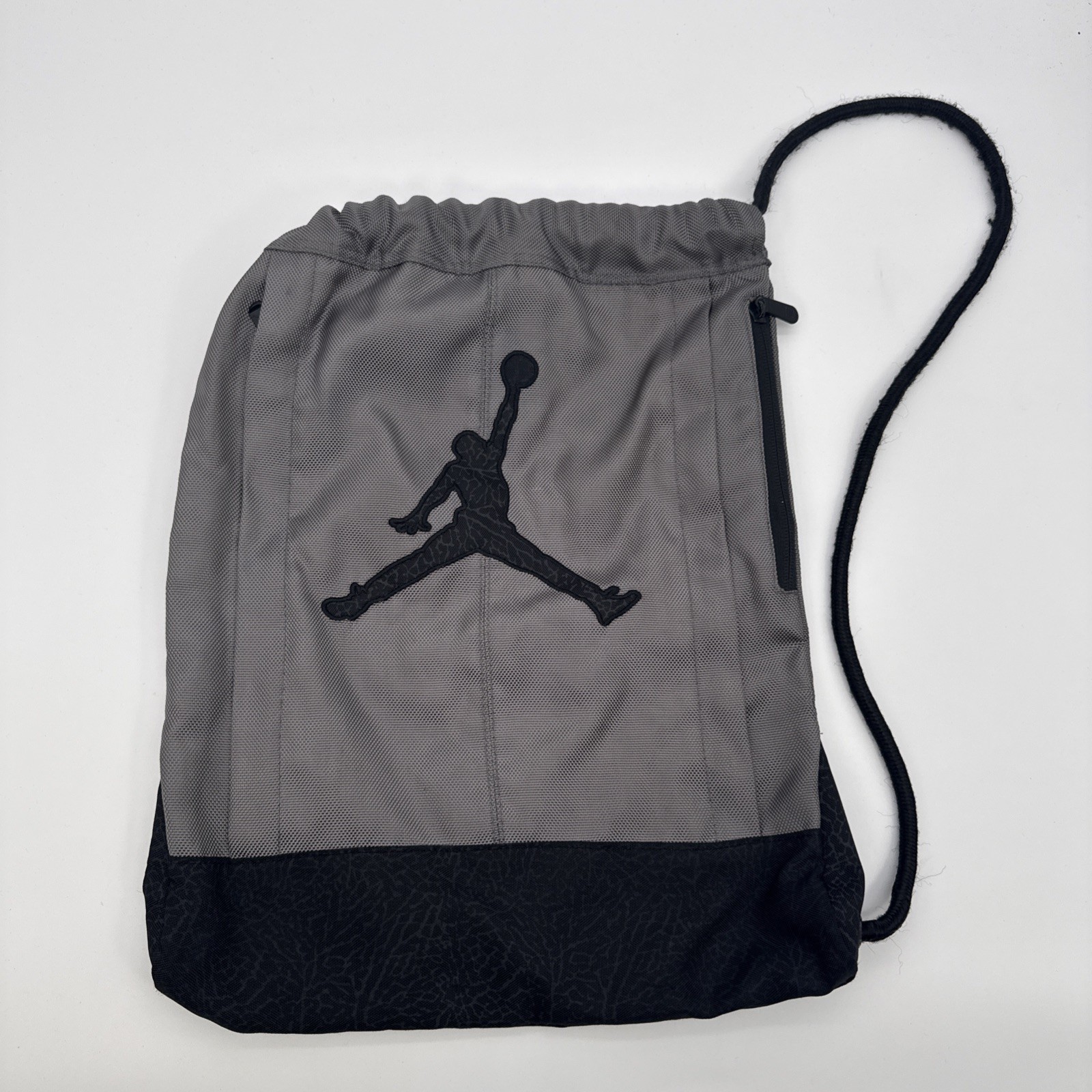 Nike Jordan Jumpman Drawstring Bag Pouch Gray Black Elephant Print Equipment Bag
