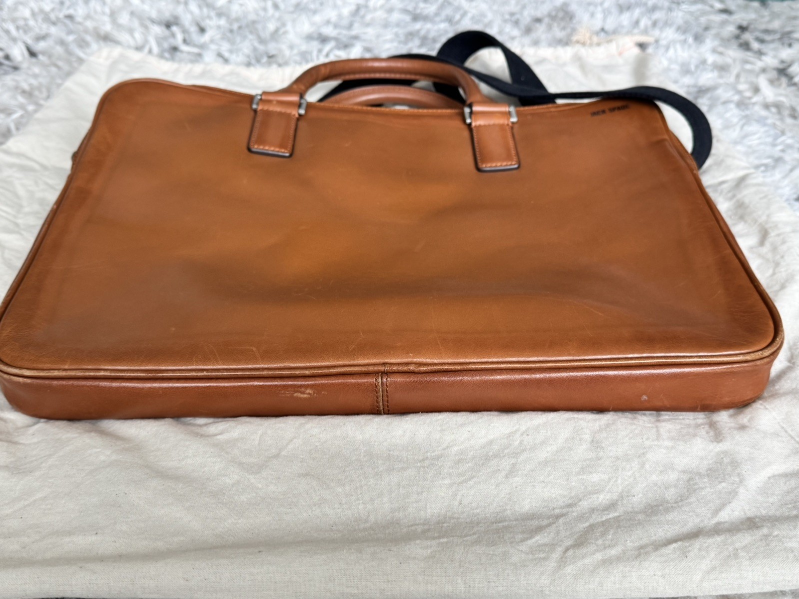 JACK SPADE Tan Solid Leather Briefcase Bag