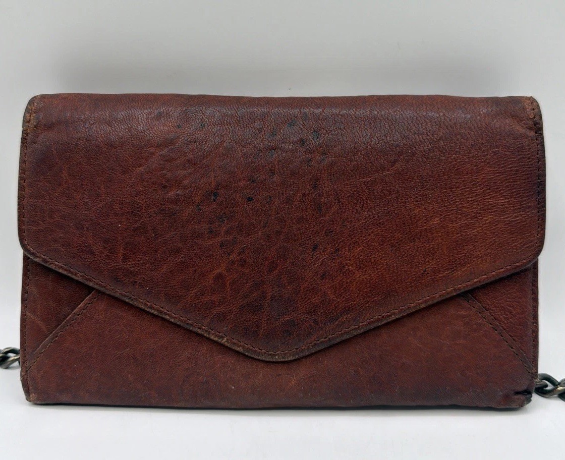 Vintage Will Leather Goods Envelope Clutch w/removable Chain Shoulder Strap.