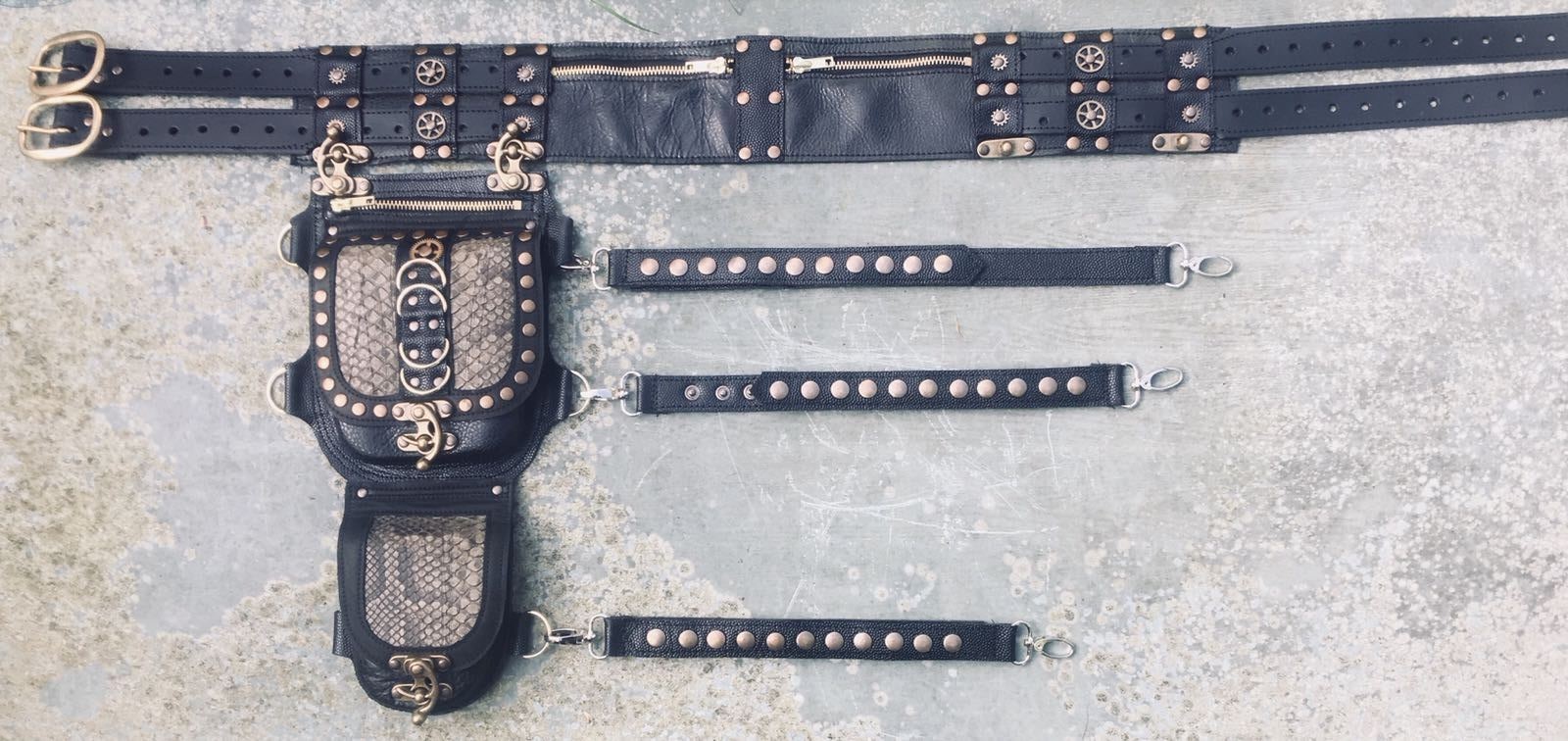 Leather Snakeskin Steampunk Utility Hip Bag Pouch Belt holster Cycling Biker