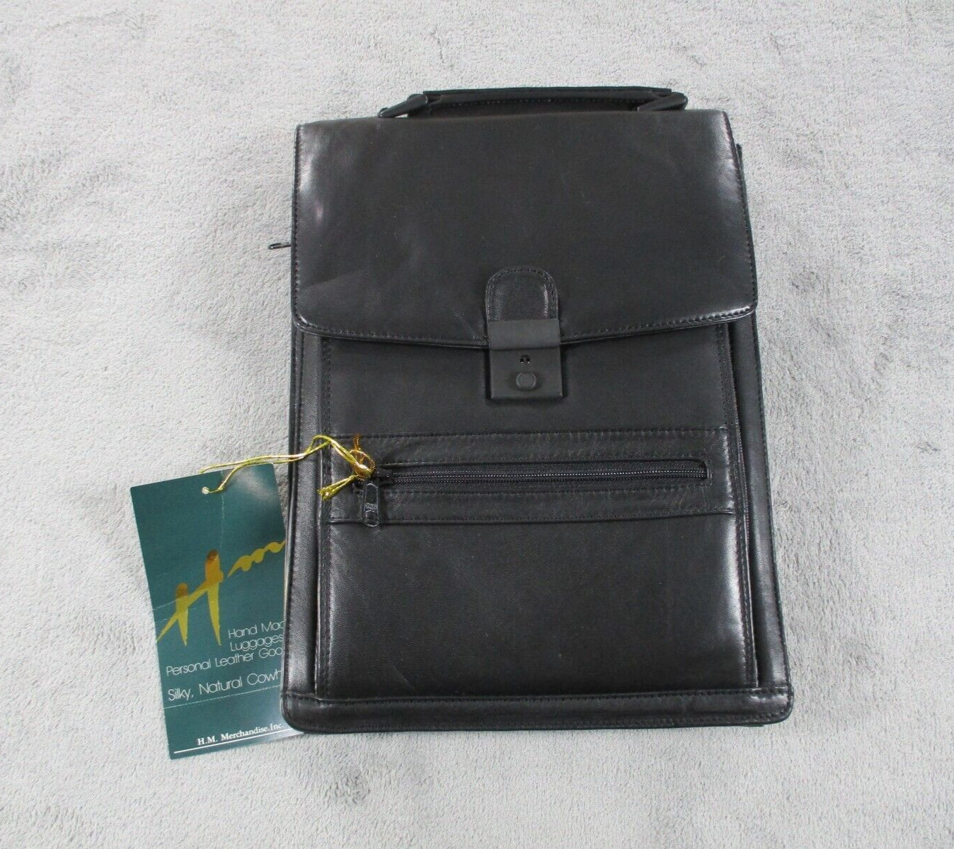 Hand Made Merchandise Inc Travel Bag Black Leather Crossbody Lock Key Tablet NWT