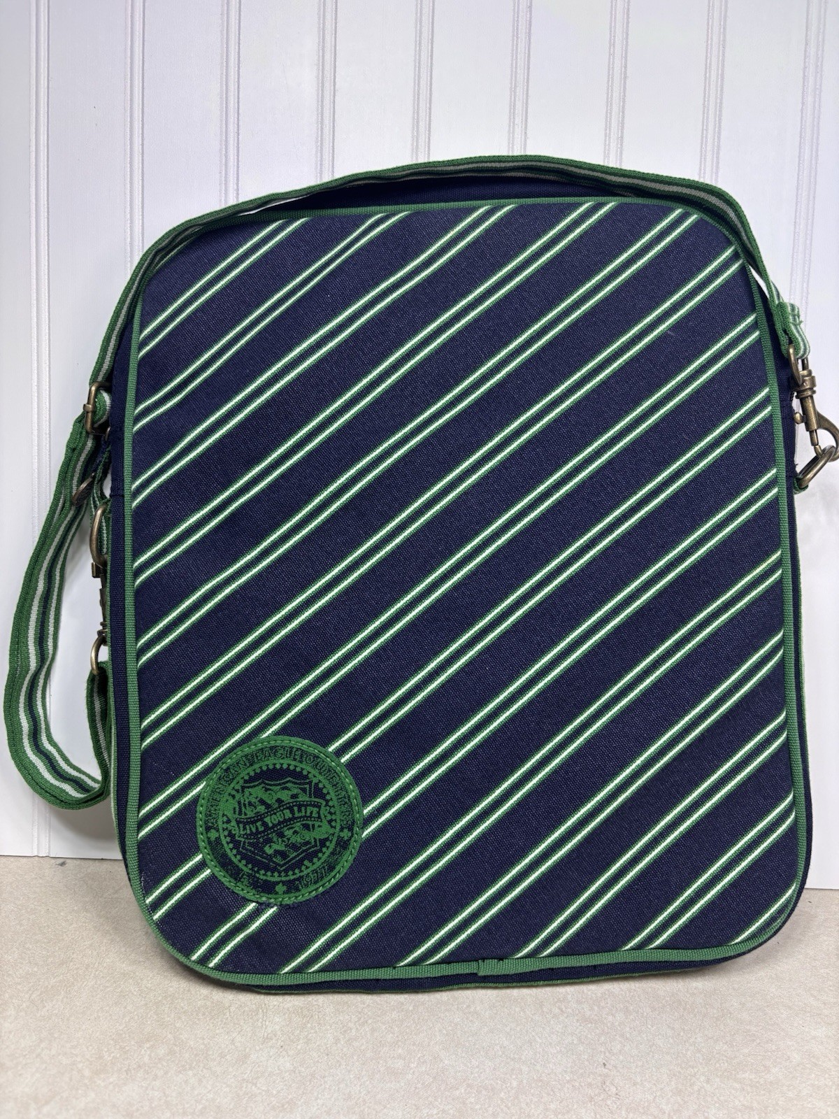 American Eagle Preppy Blue And Green Stripe Laptop Bag Crossbody One Compartment