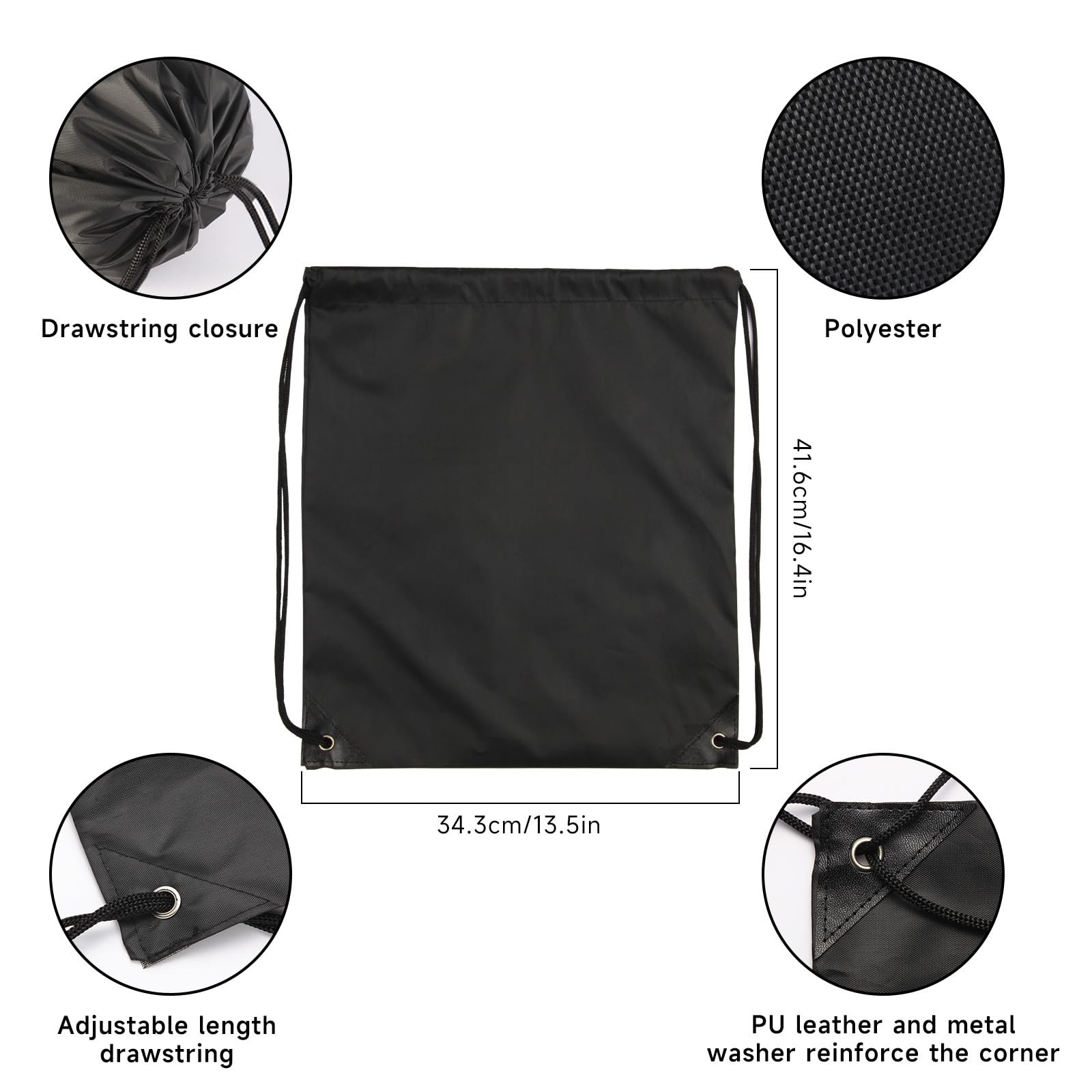 6Pcs Black Drawstring Backpacks Bulk String Bag Cinch Sack Pack Storage Knapsack