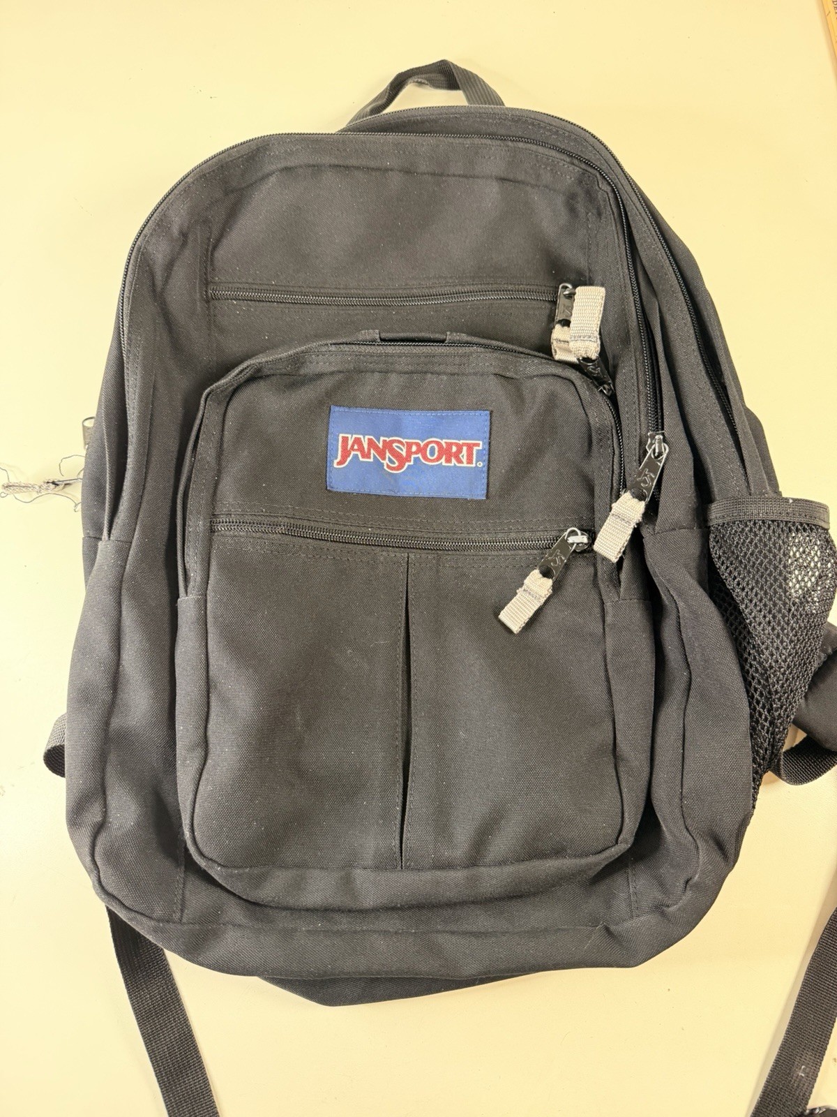Jansport Big Student XL Backpack Solid Black 3 Compartments Front Pockets Y2K