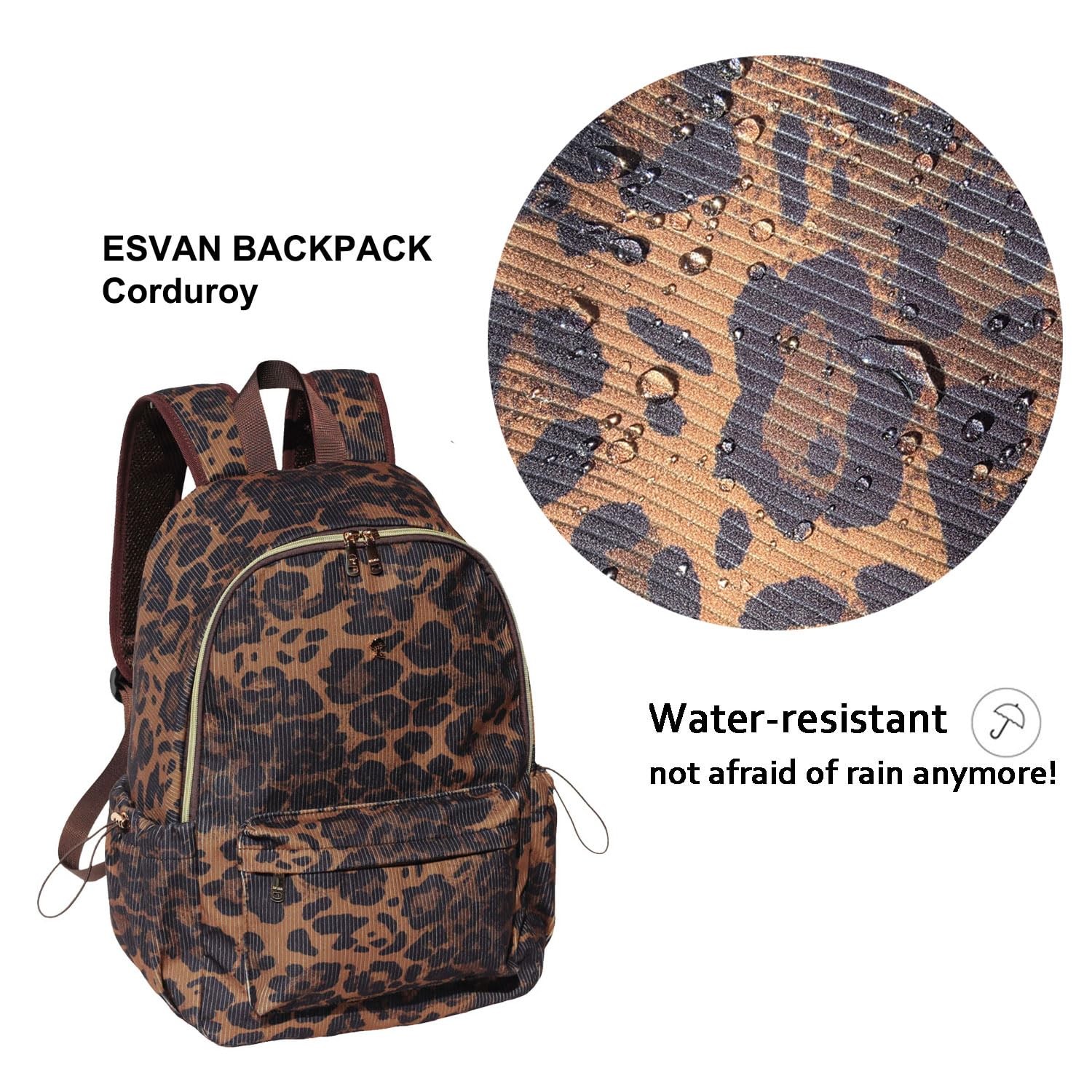 Corduroy Backpack Lightweight 17 Inch Laptop Bag Casual Leopard Print Women