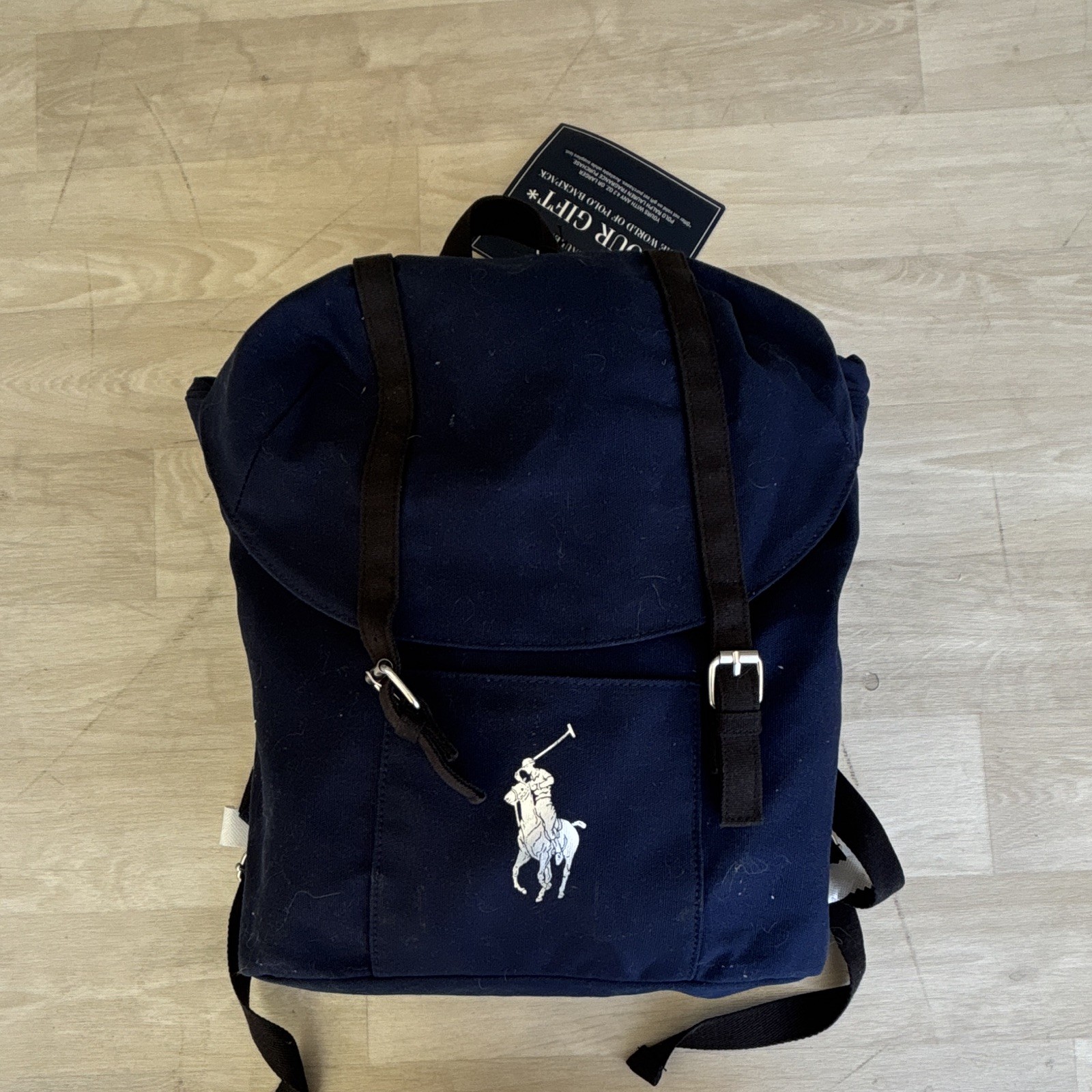 Polo Ralph Lauren Navy Backpack Buckle Drawstring Polo Player Logo Medium