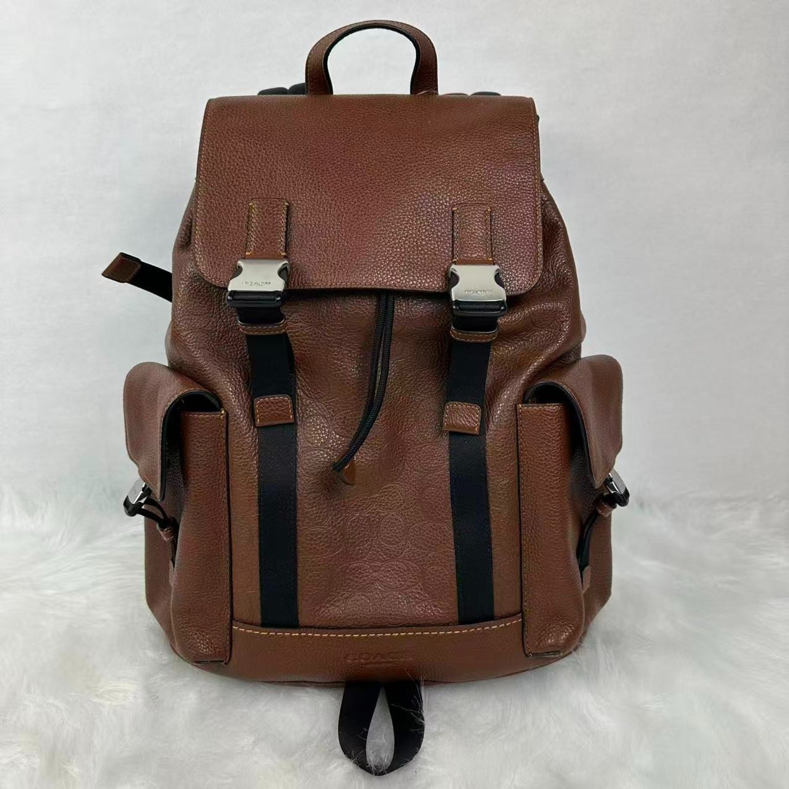 COACH MEN’S Clark Backpack In Refined pebble leather CDC21 Vintage Brown NWT