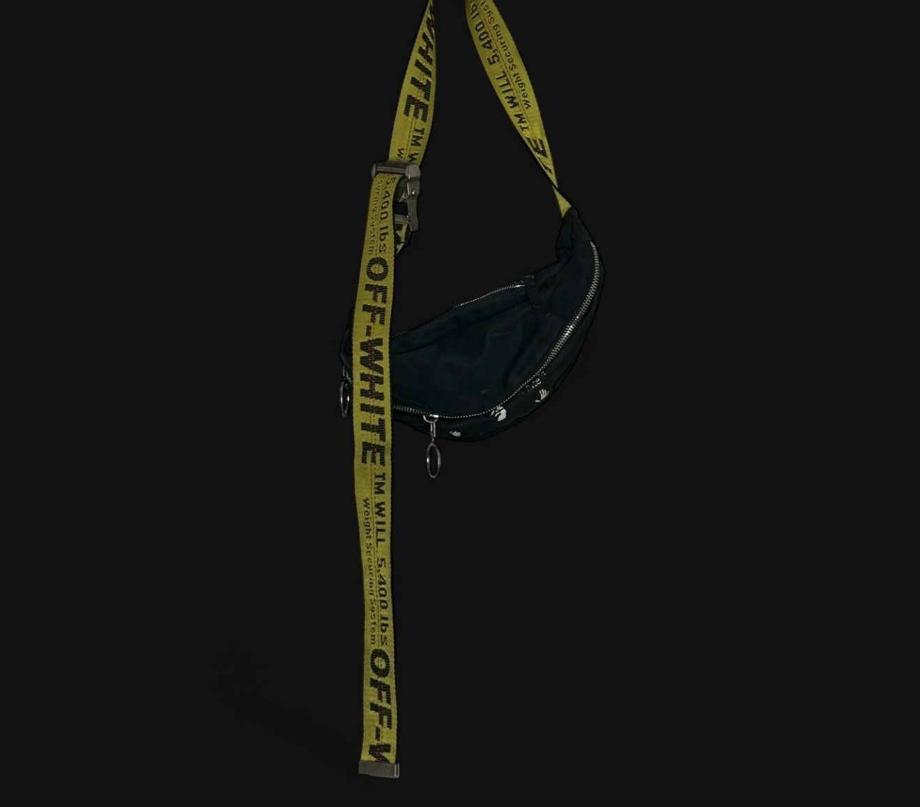 Off-White Black Belt Bag Fanny Pack Yellow Logo Strap Adjustable Zip Closure