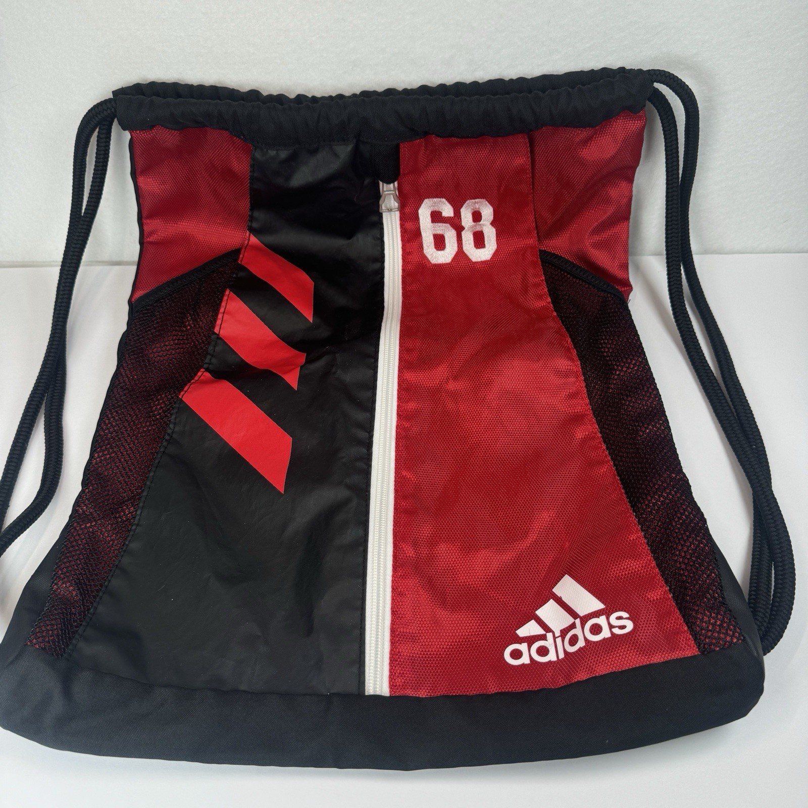 Adidas Drawstring Backpack Red Black 68 Logo Gym Sackpack Sports Bag