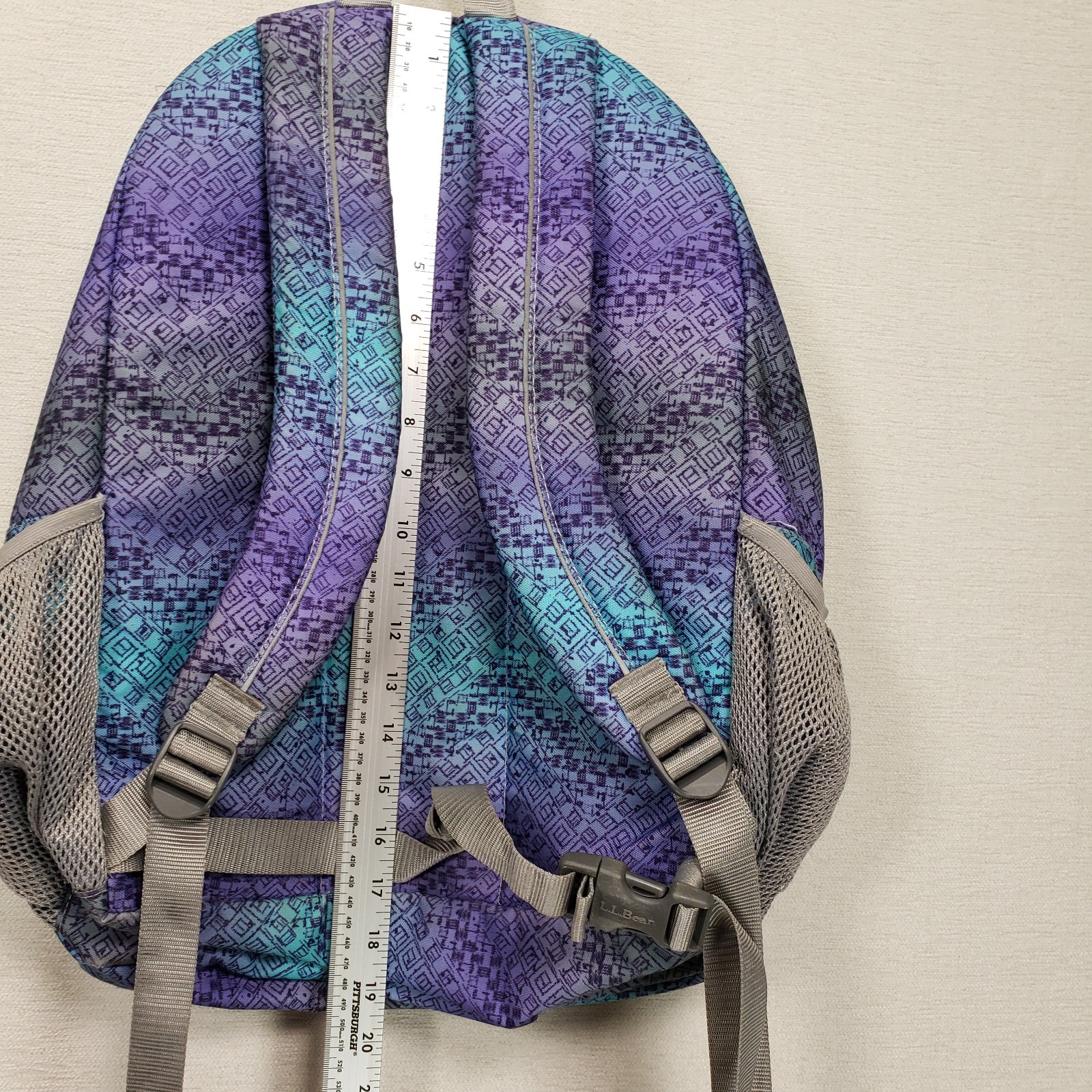 LL Bean Deluxe Book Pack Backpack Purple Blue Geometric Tribal Print School Bag