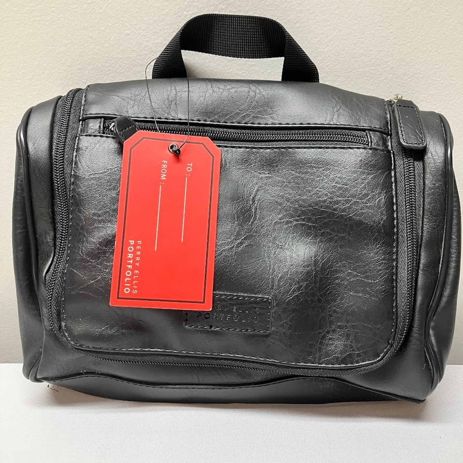 Perry Ellis Portfolio Vintage Black Top Handle Hanging Toiletry Travel Bag NEW
