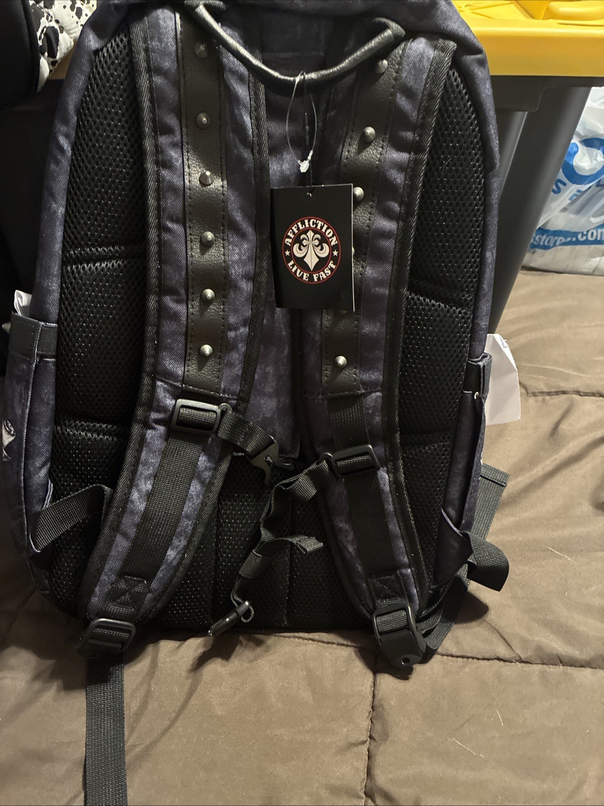Affliction Live Fast Backpack Black Skull Wing Cross Studded Laptop Travel