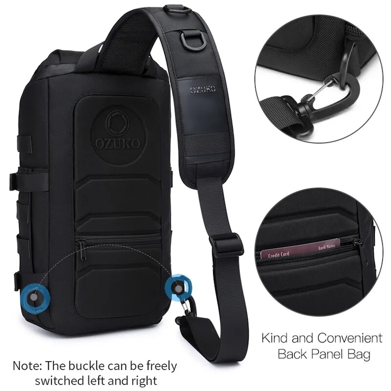 Ozuko Casual Men USB Charge Waterproof Oxford Crossbody Sling Travel Chest Bag