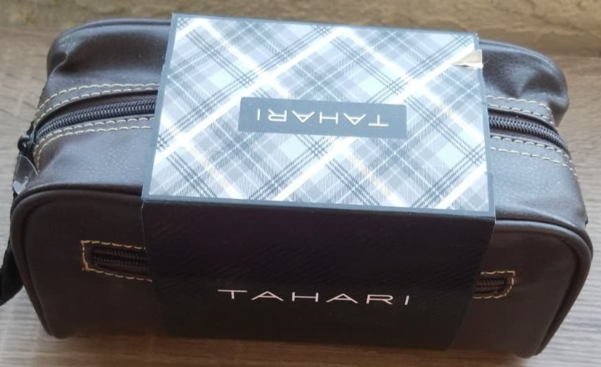 TAHARI Dark Brown Leather Toiletry Kit Dopp Bag Shaving Case NEW