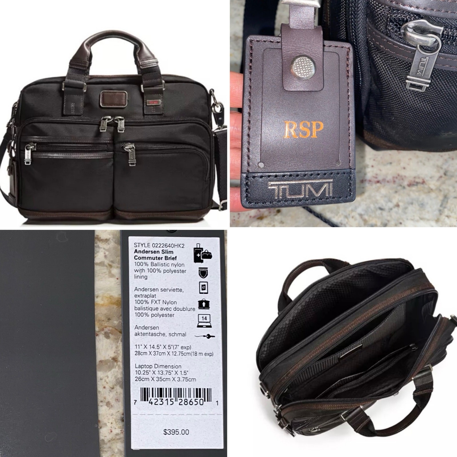 TUMI $399 Alpha Bravo Andersen Slim Commuter Briefcase Black Brown EUC