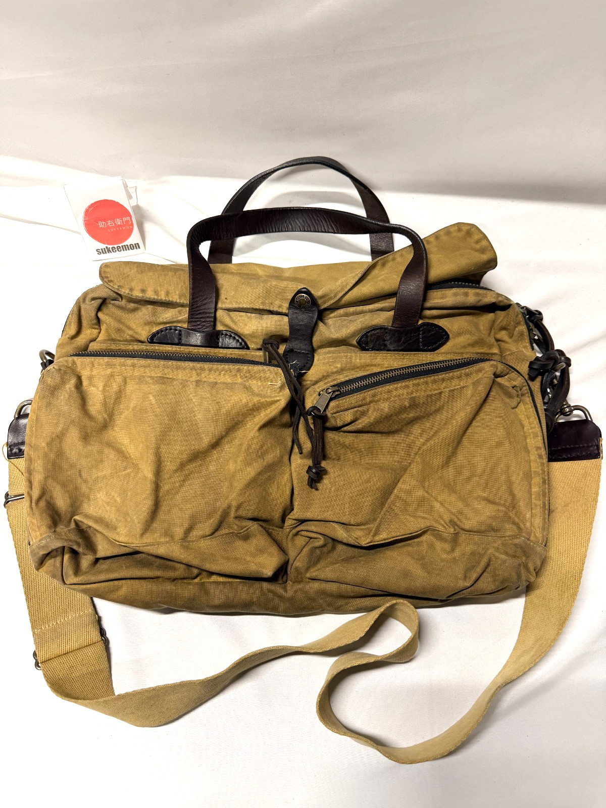 Filson 24 Hour Bag Tin Cloth Briefcase Dark Tan Made In USA Waxed Cotton