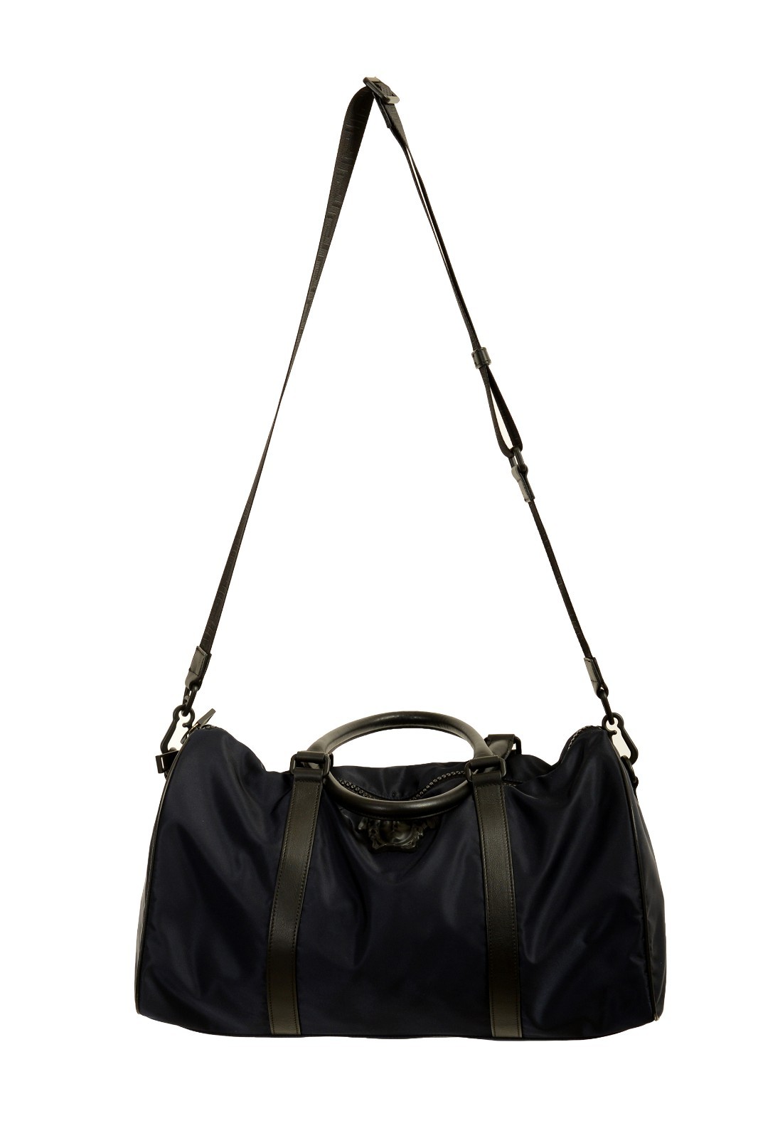 Versace Men’s Navy Blue Black Medusa Logo Duffle Weekender Gym Shoulder Bag