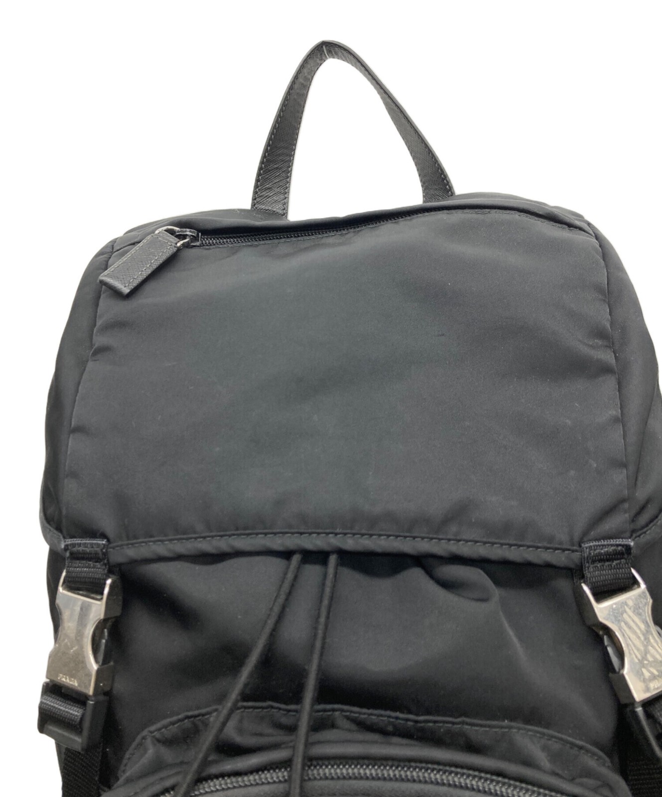 Prada Nylon Backpack Rucksack Daypack Bag Black Double Buckle Drawstring 2VZ135