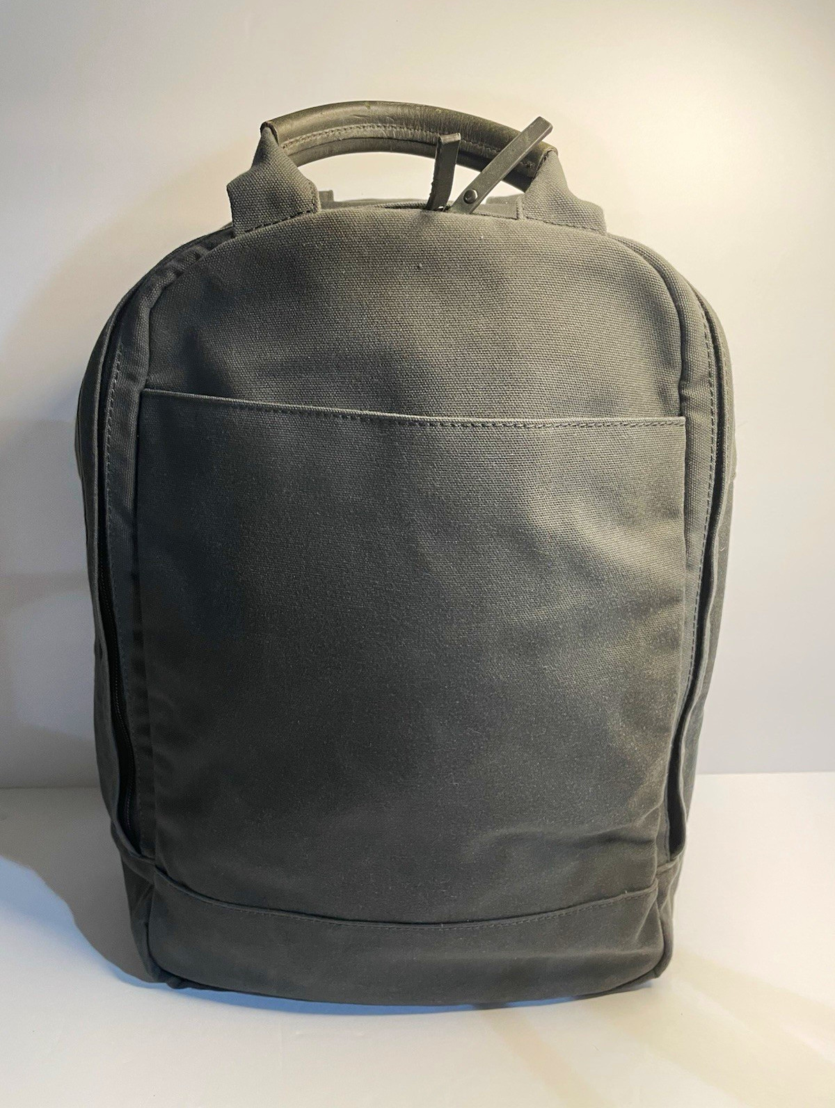 Day Owl DayPack Mini Waxed Canvas Backpack Padded Leather Handles Gray