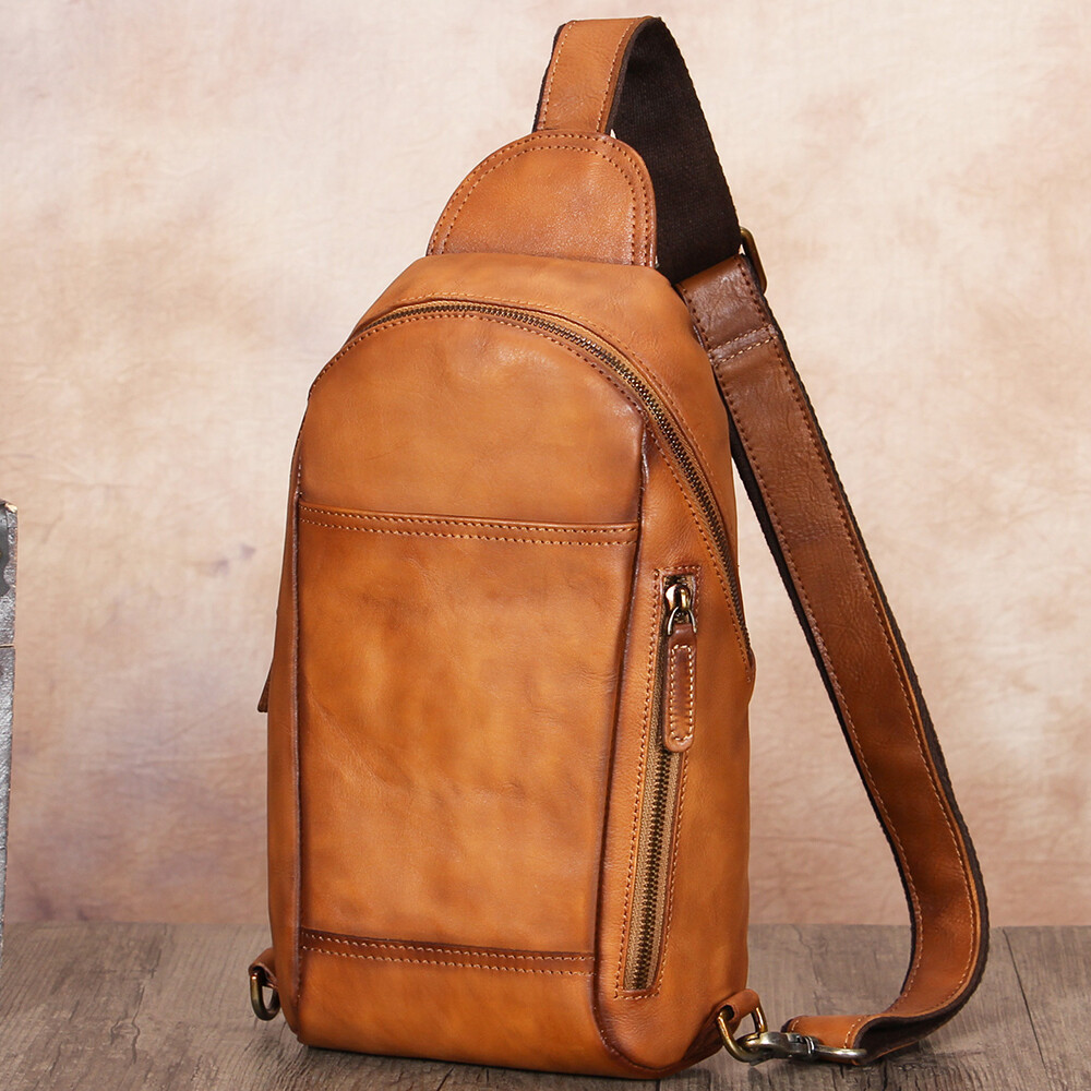 Genuine Leather Sling Bag for Men Real Leather Crossbody Purse Chest Fanny Pack