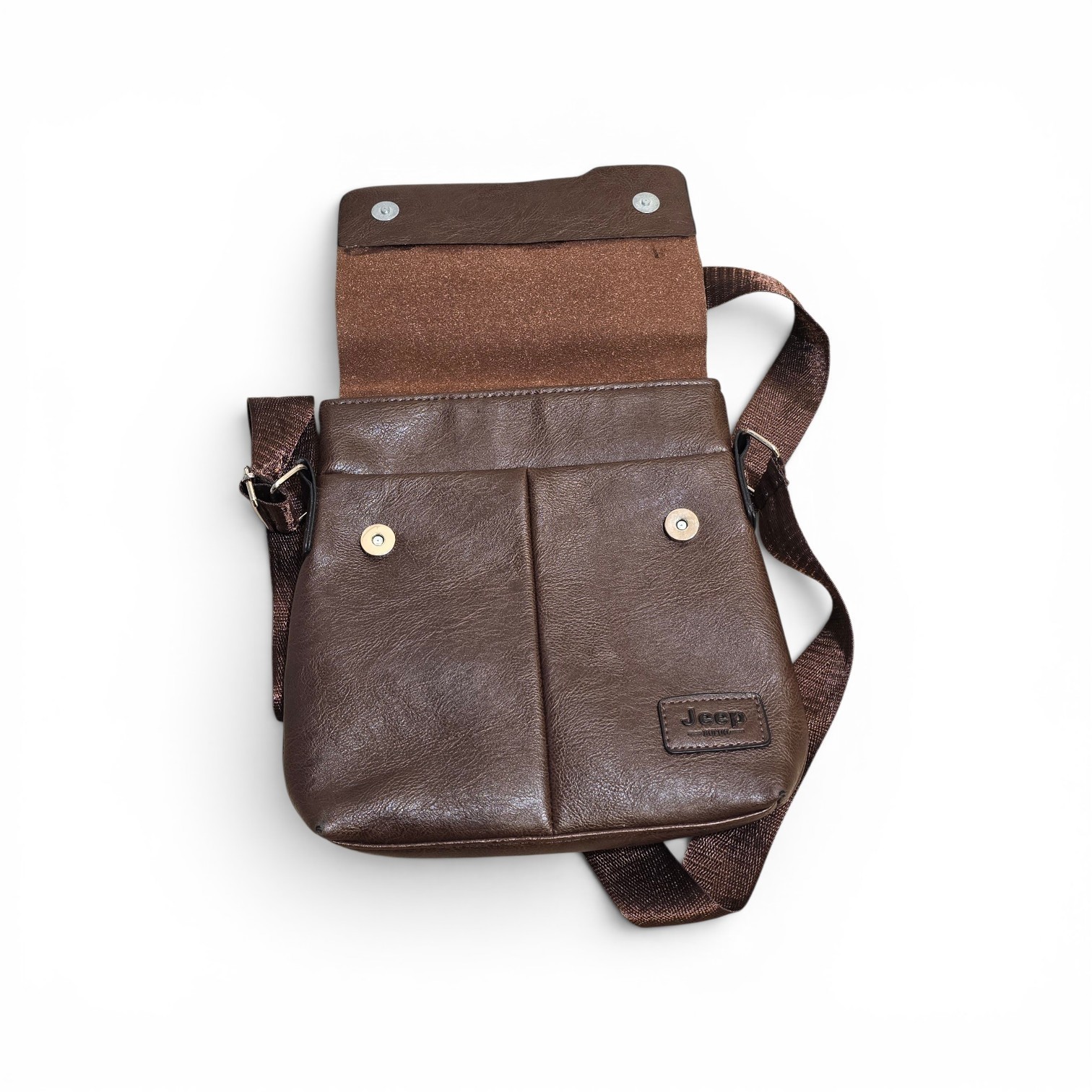 Jeep Brown Small Crossbody Bag Magnetic/Zip Closure, Adjustable Strap, Pockets