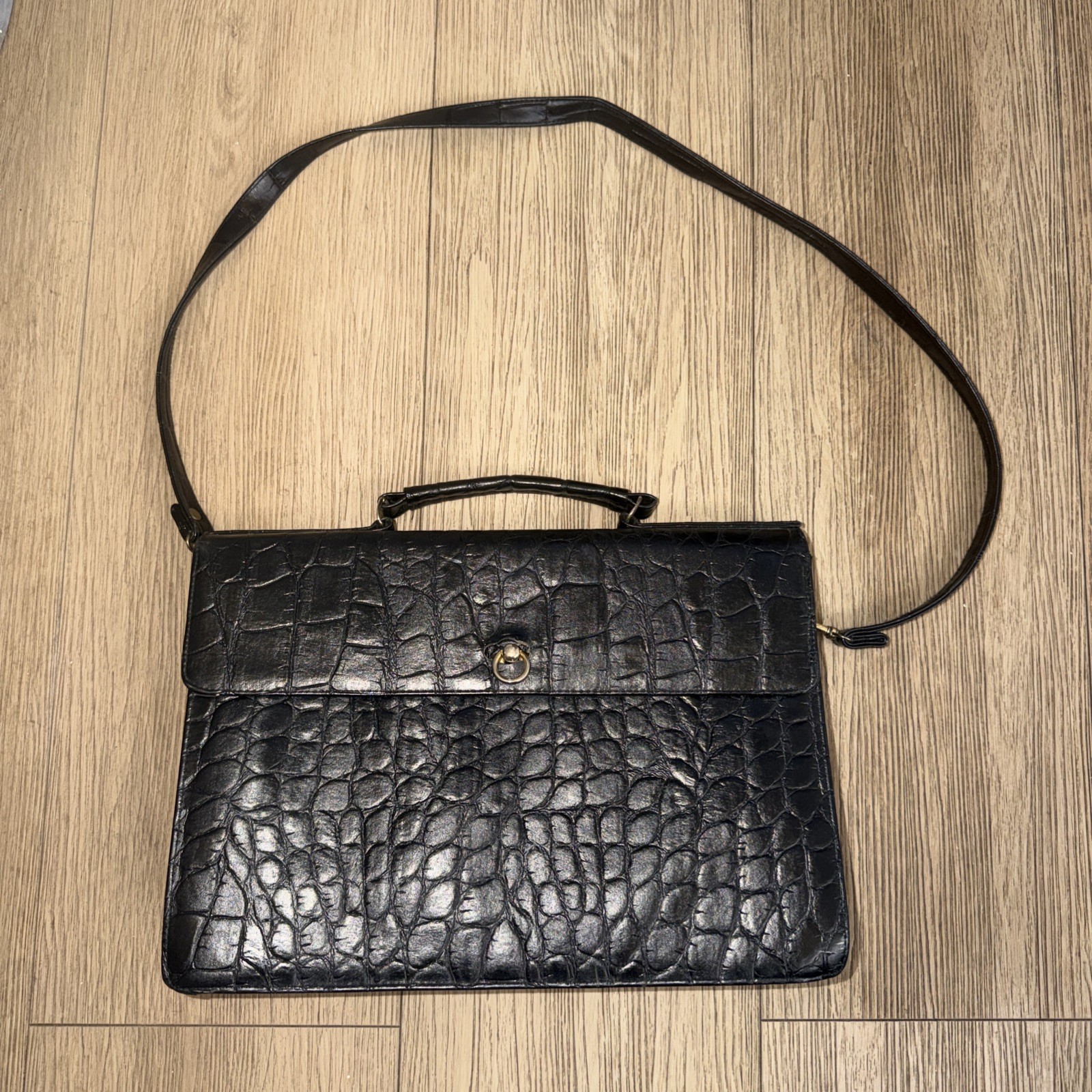 Jackson Vintage Faux Alligator Black Briefcase Messenger Laptop Bag