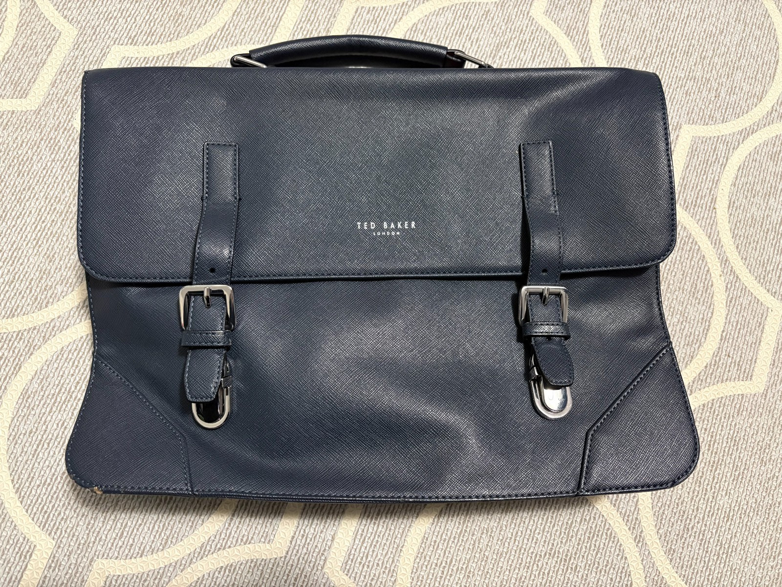 Ted Baker Saffiano Leather Buckle Front Satchel / Document Briefcase Bag