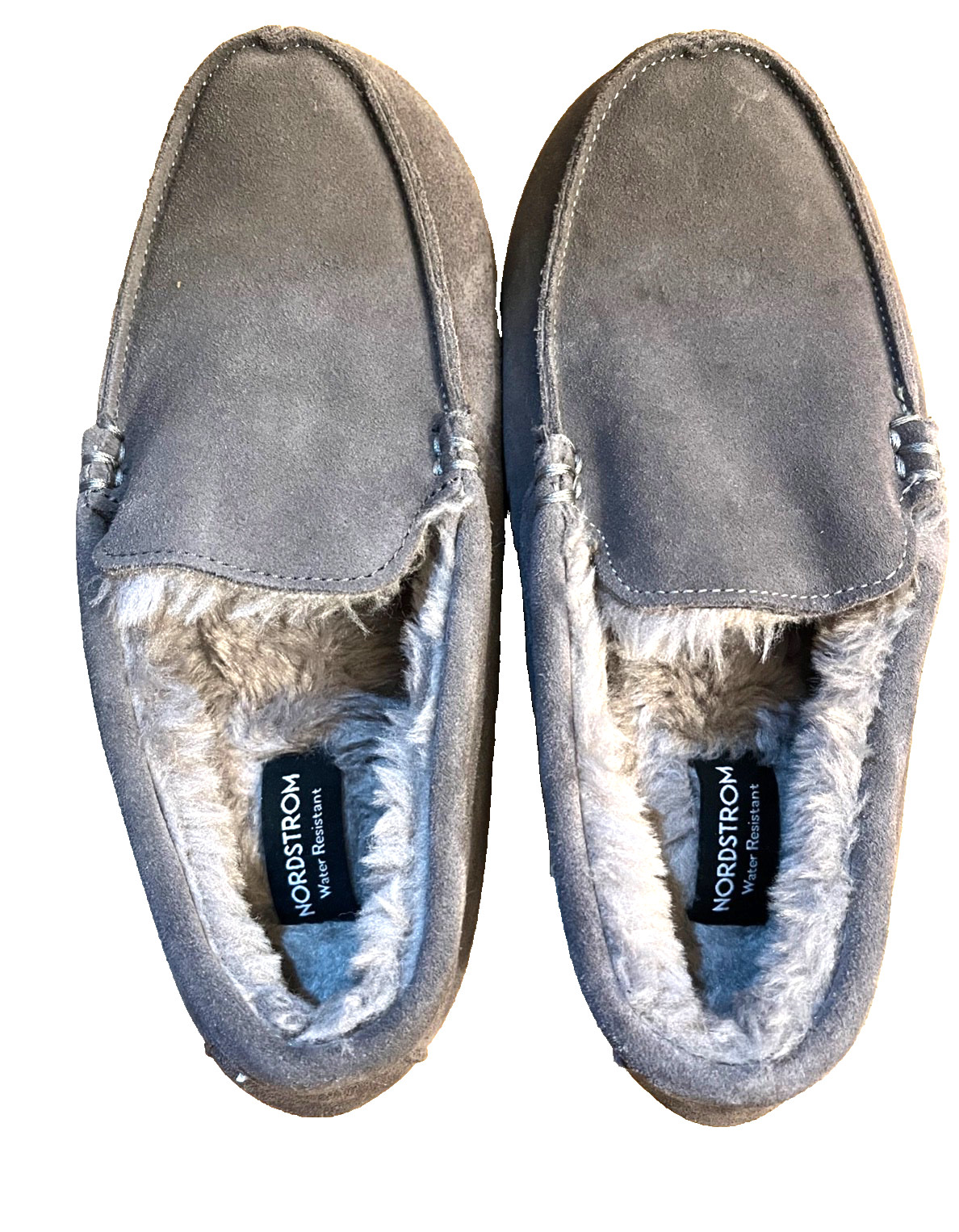 Nordstrom Water Resistant Gray Mens Moccasin Slippers Genuine Shearling US 7-8