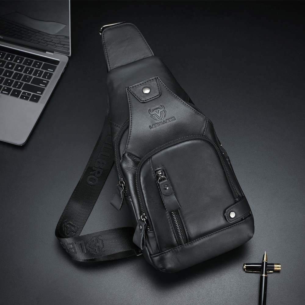 LEBULLBRO Men’s Genuine Leather Chest Bag Sling Backpack Crossbody Shoulder Bag
