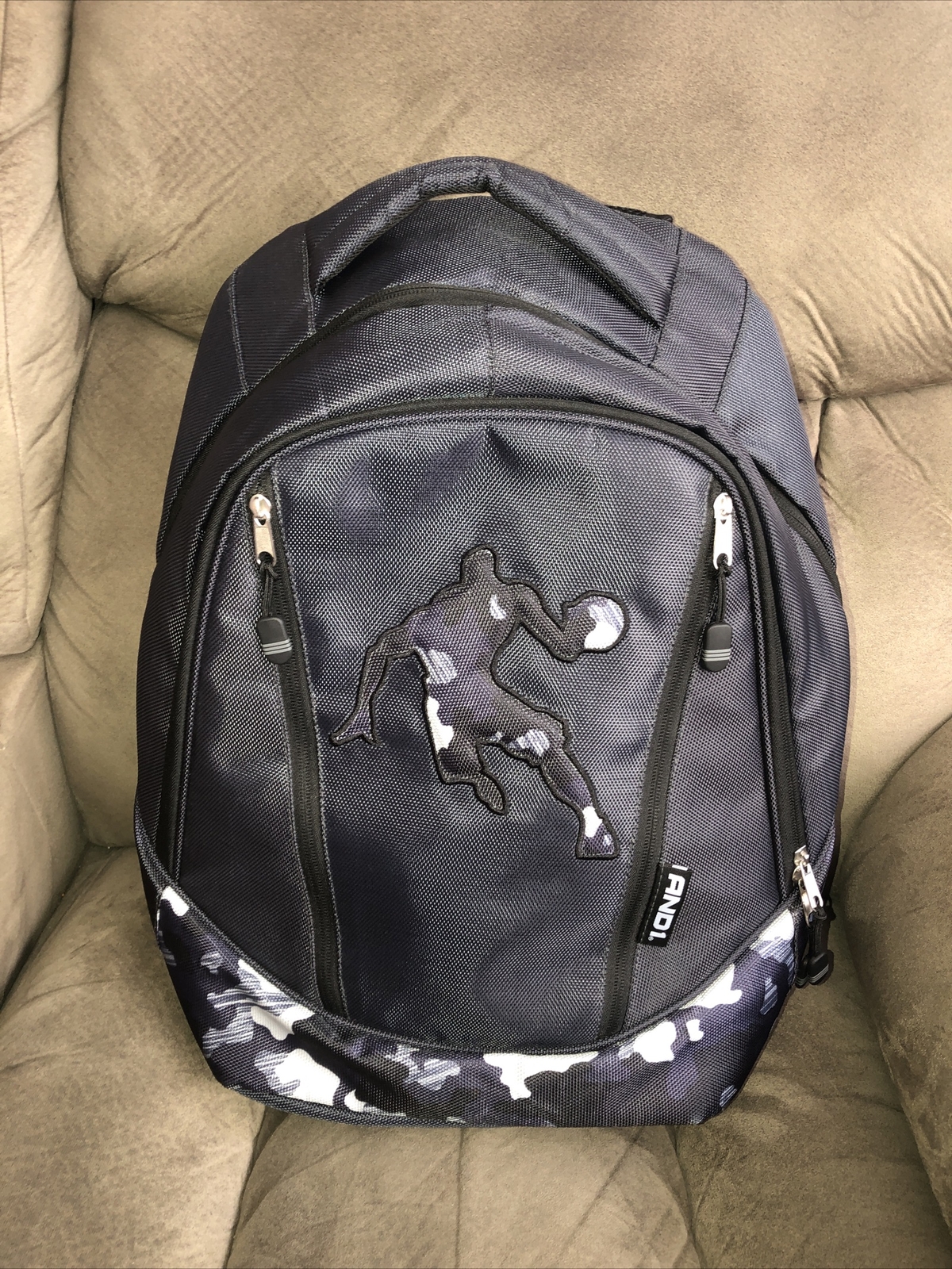 18” And1 Black & Gray Backpack/Book Bag Red Zip Pockets Laptop