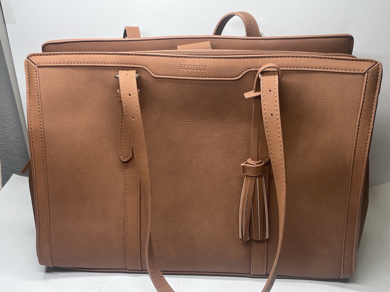 Ecosusi Vegan Leather Briefcase Handbag 16″ Laptop Womens Brown Business Bag