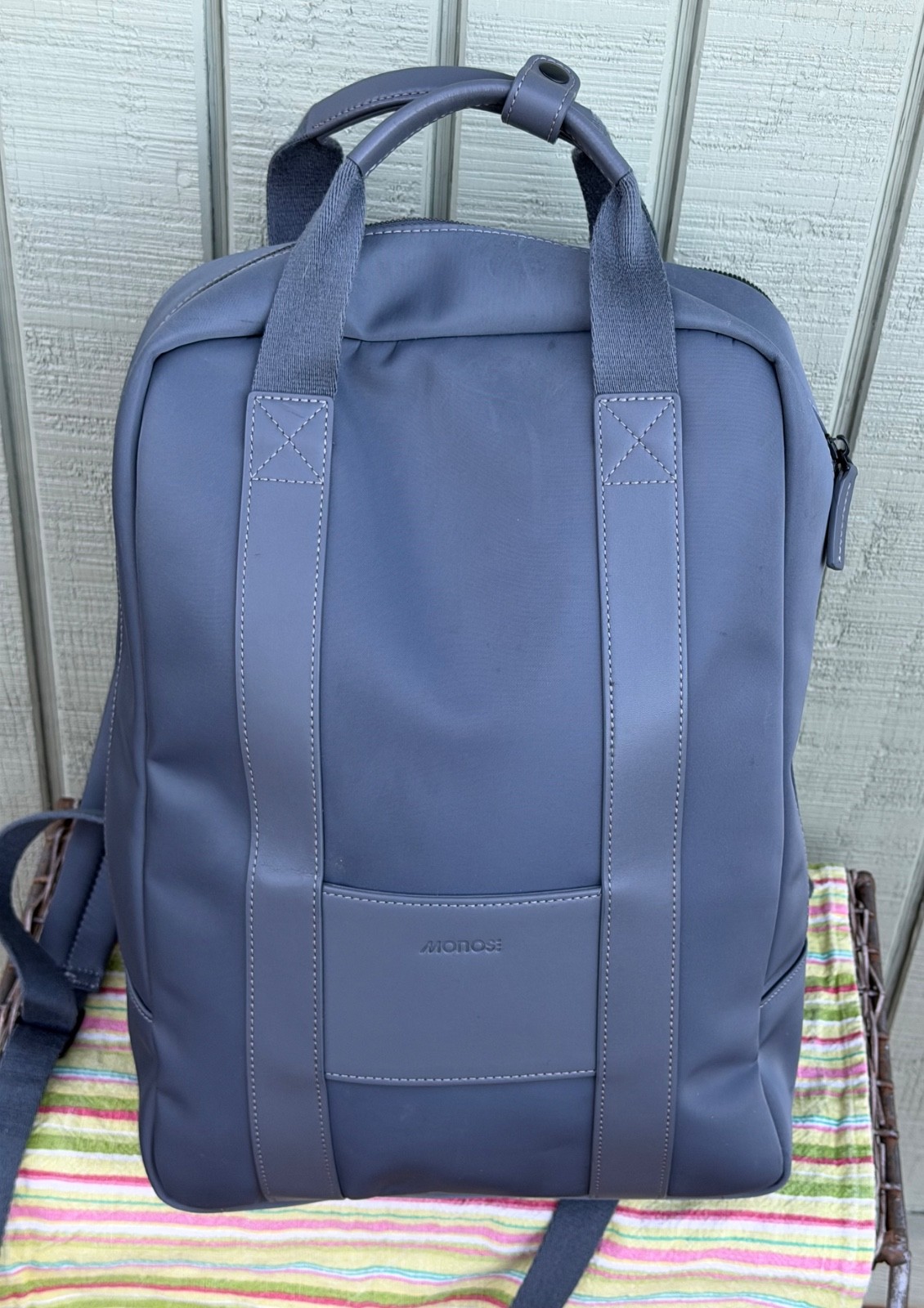 Monos Metro Backpack Dover Grey Nylon Vegan Leather Trim Travel Rucksack