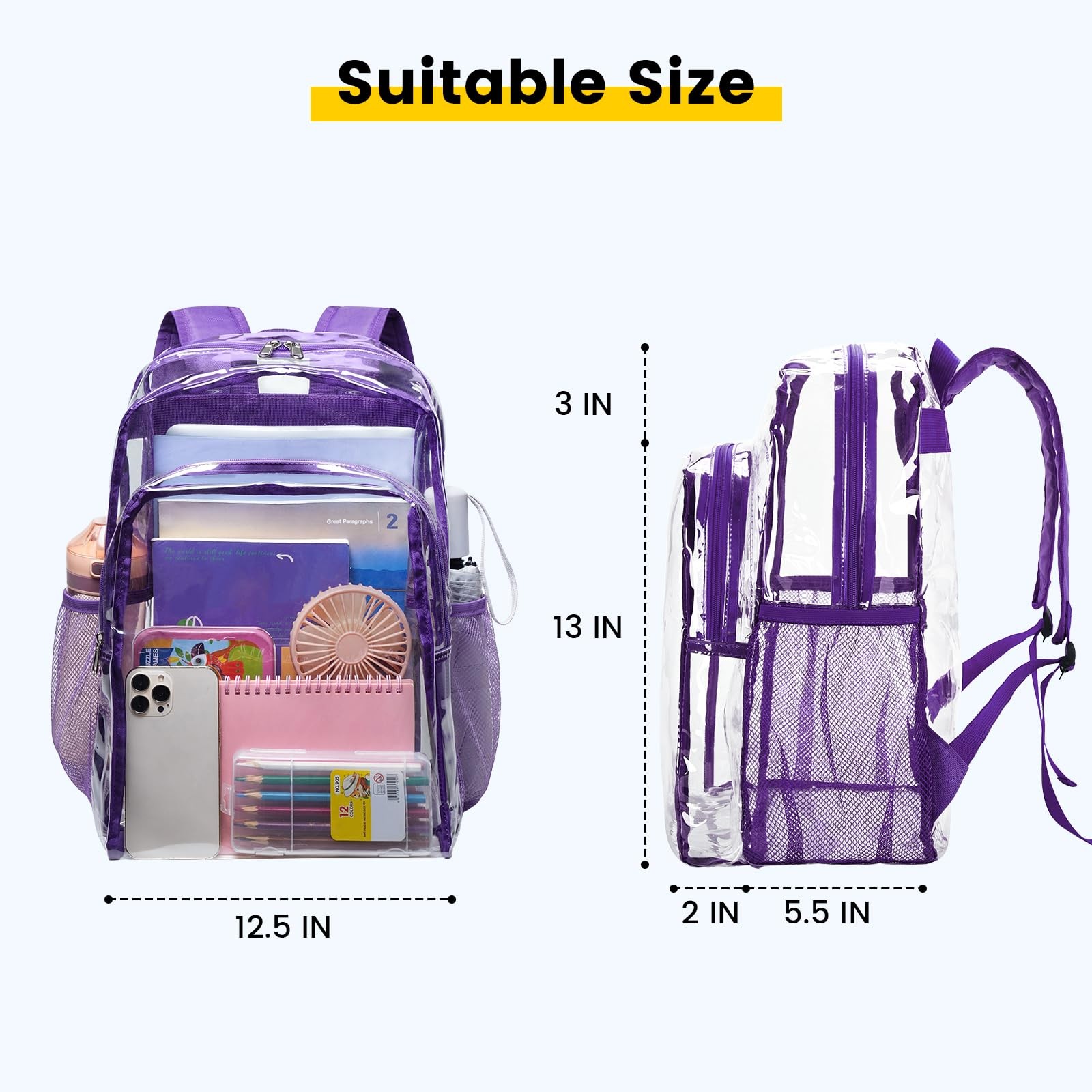 Clear Backpack 16″ X 12″ X 5.5″ Heavy Duty Transparent Bookbag – School, Work
