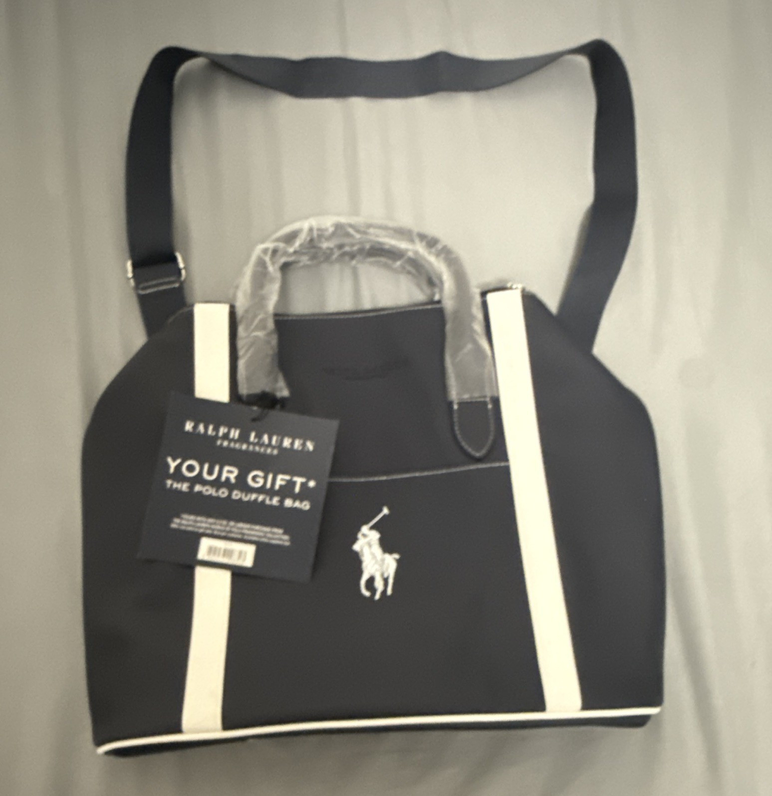 Ralph Lauren Polo Pony Medium Duffle Bag Navy/White Zip Adjustable Strap