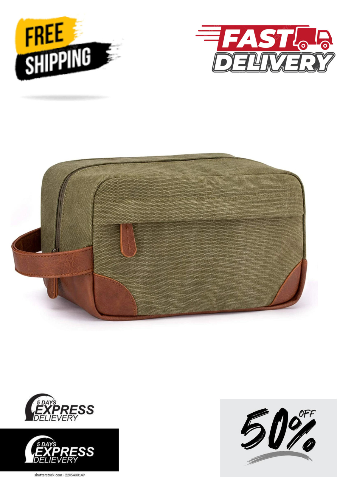 Water Resistant leather Canvas Shaving Bag Hanging Dopp Kit Toiletry Bag – Green